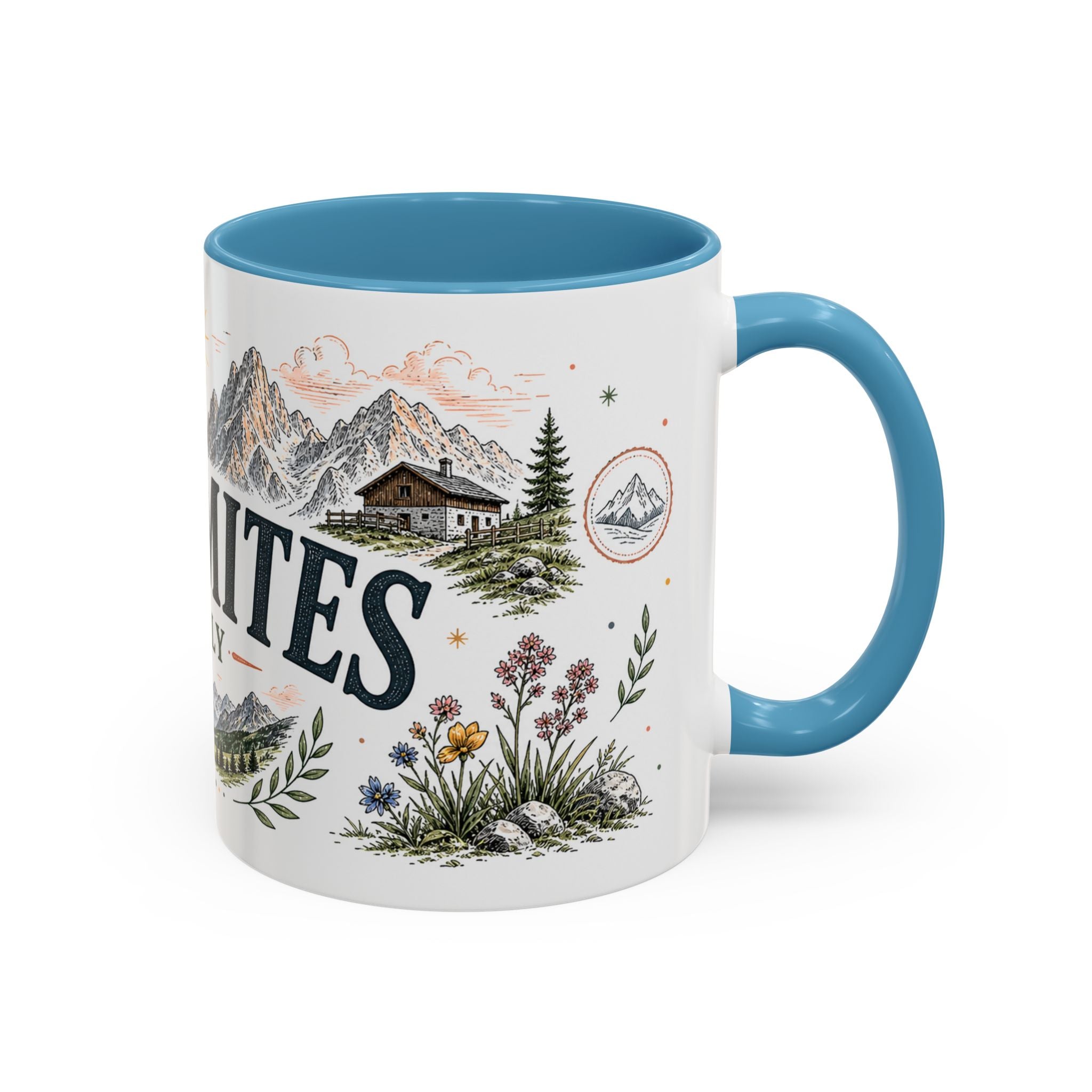 Dolomites Coffee Mug | Travel Destination Souvenir Gift | Accent Color Ceramic 11oz 15oz