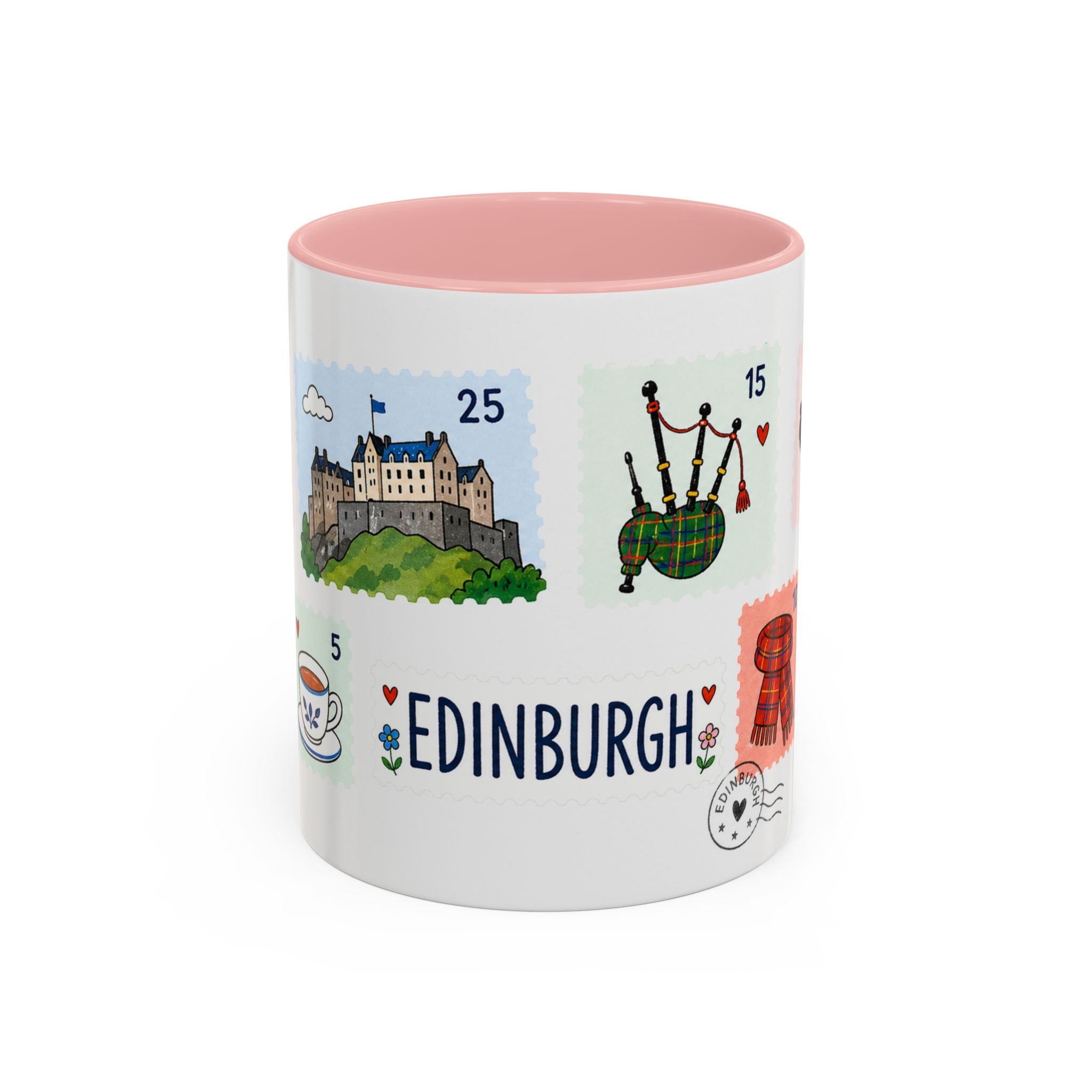 Edinburgh Coffee Mug | Postage Stamp Collage Mug | Travel Souvenir Accent Cup 11oz 15oz