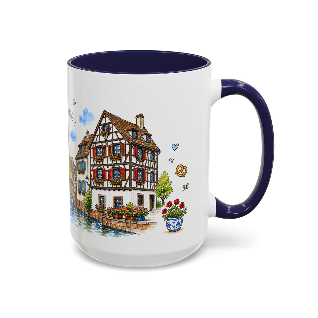 Strasbourg Illustrated Travel Mug | France Souvenir Accent Coffee Mug | 11oz 15oz Ceramic Cup