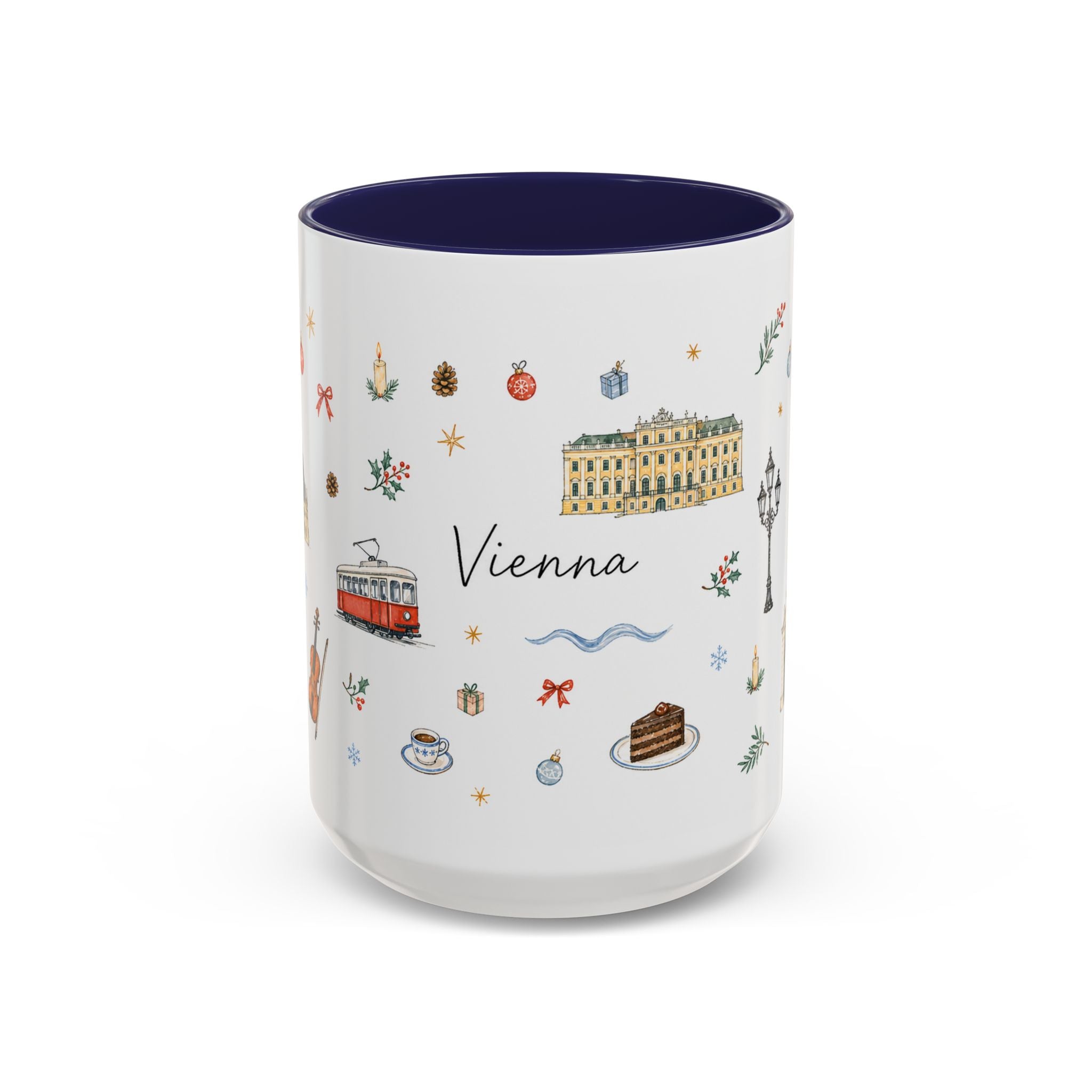 Vienna Christmas Mug | Watercolor Travel Souvenir | Holiday Gift | Accent Ceramic Coffee Cup 11oz 15oz