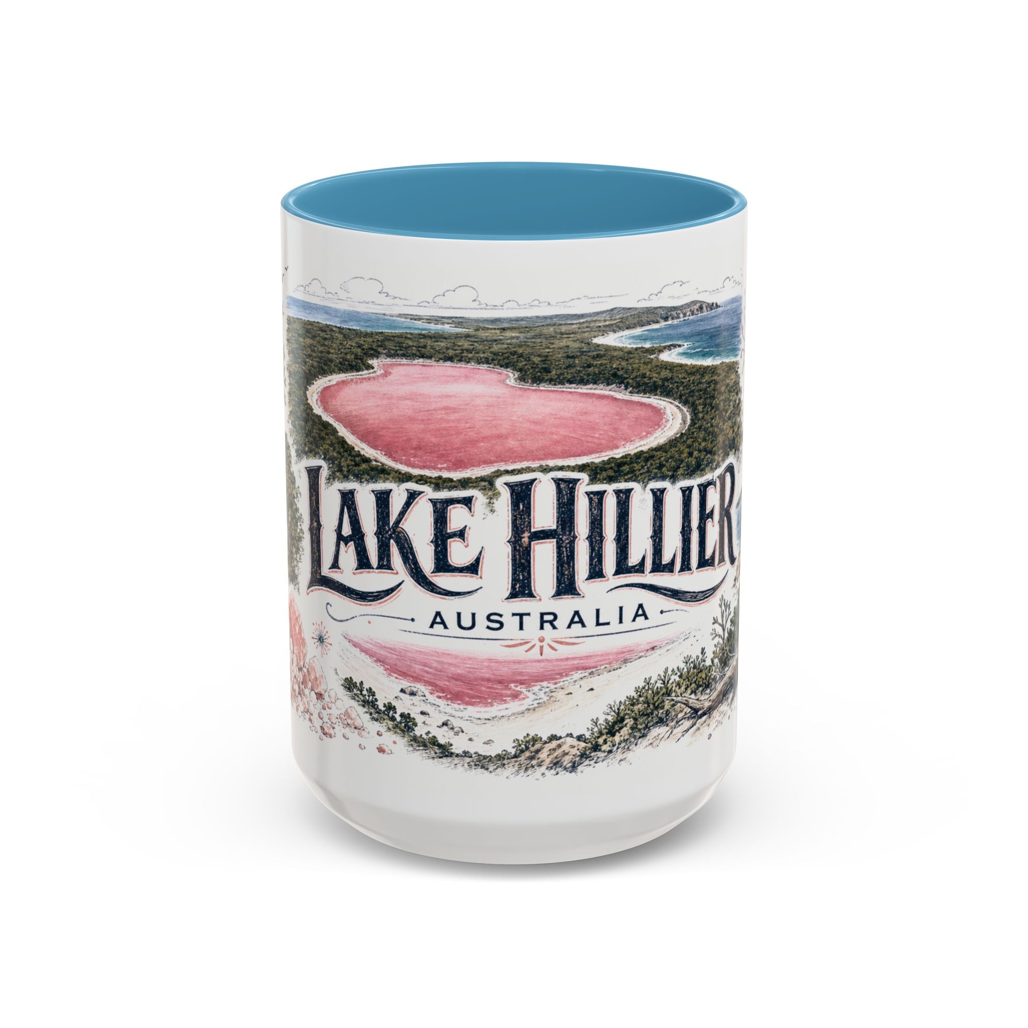 Lake Hillier Mug, Australia Travel Souvenir, Bucket List Gift, Accent Ceramic Coffee Mug 11oz 15oz