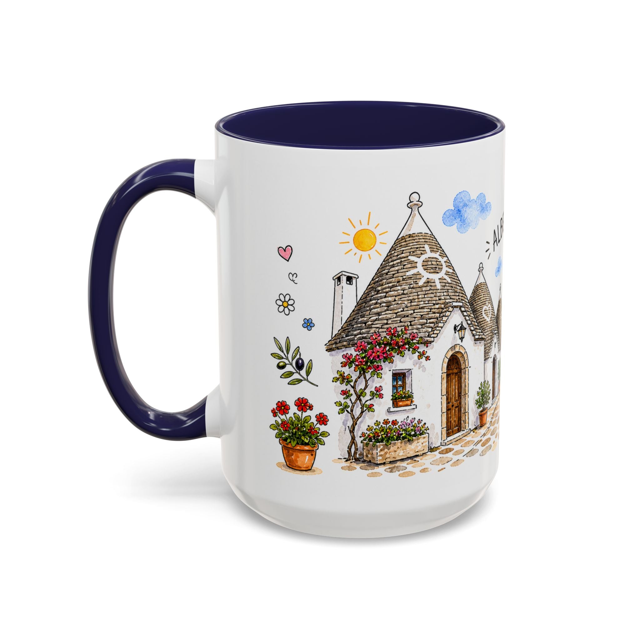 Alberobello Illustrated Travel Mug | Italy Souvenir Accent Coffee Mug | 11oz 15oz Ceramic Cup