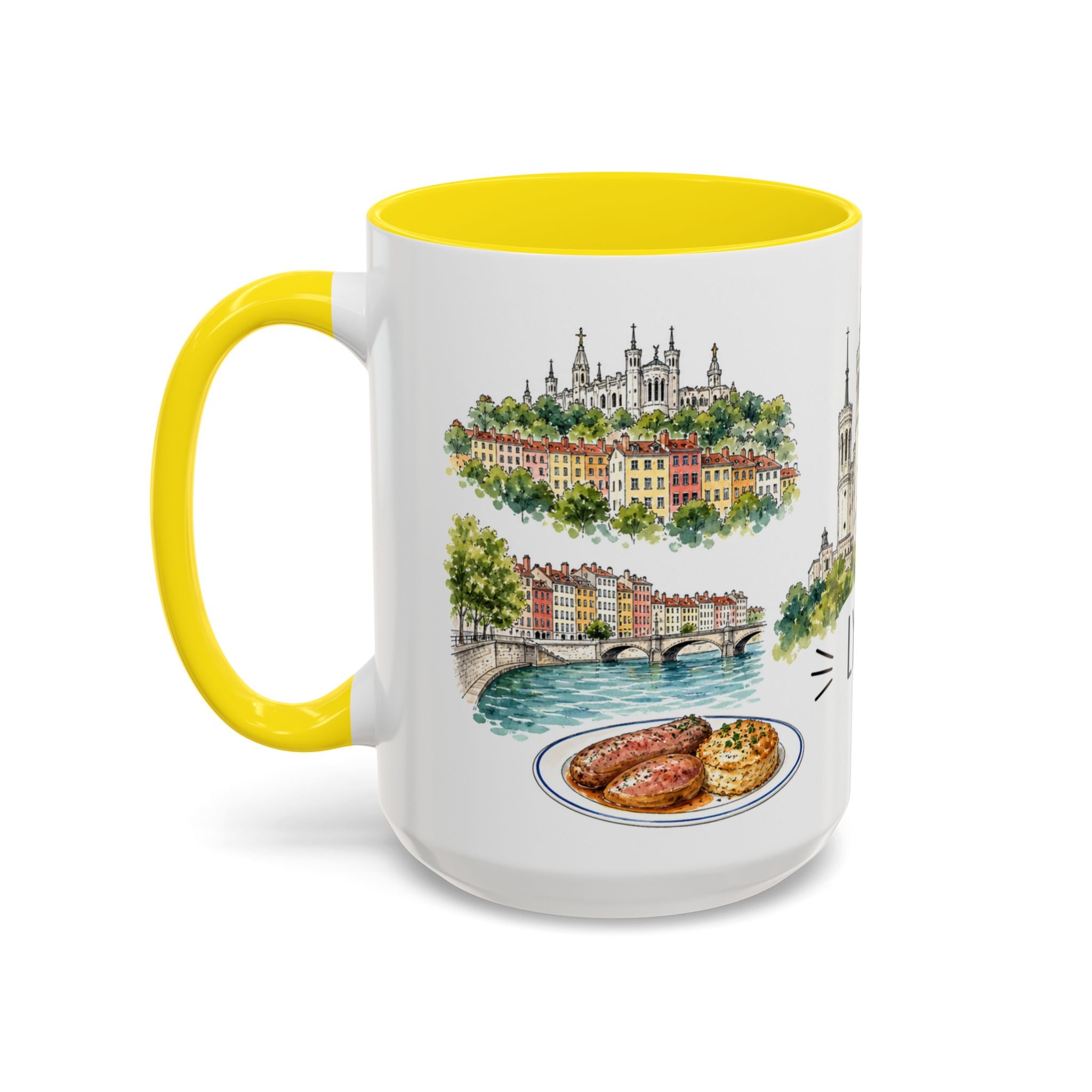Lyon Illustrated Travel Mug | City Souvenir Accent Coffee Mug | 11oz 15oz Ceramic Cup