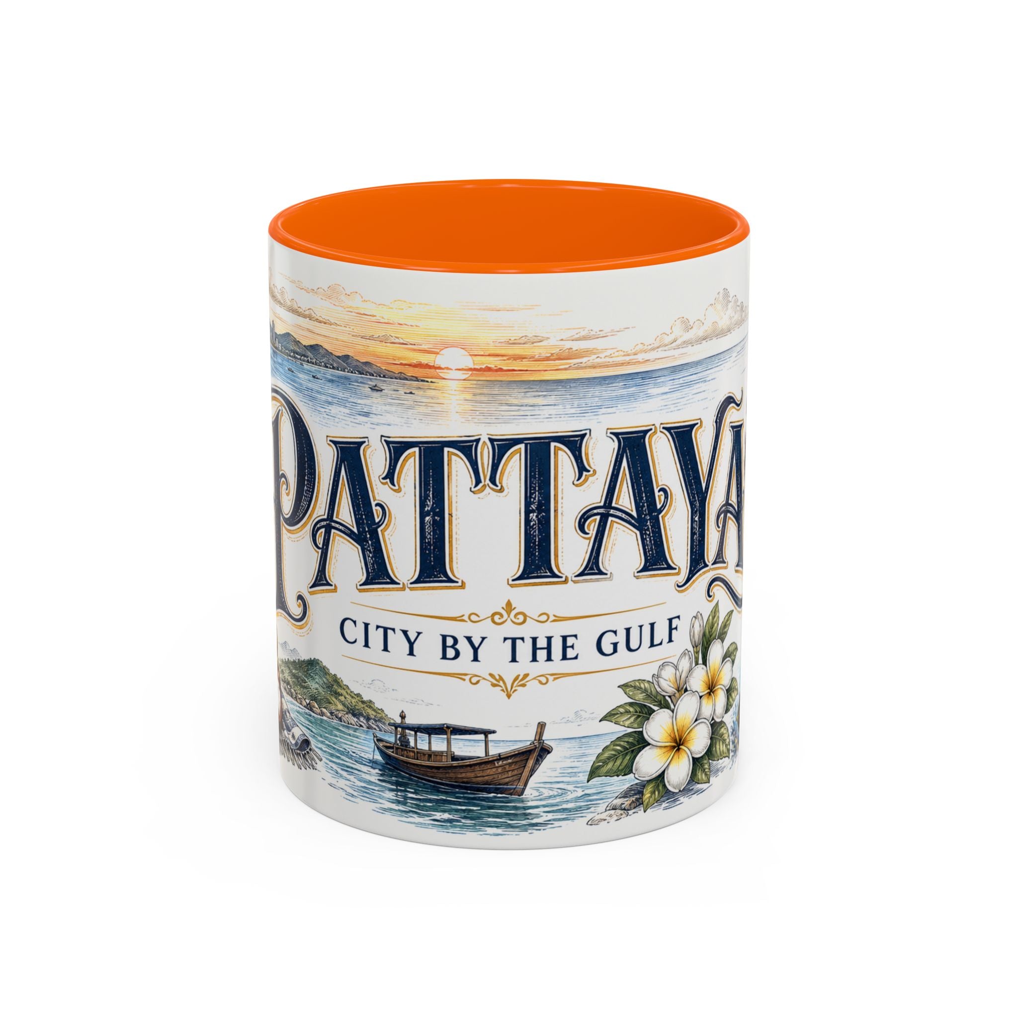 Pattaya Coffee Mug | Thailand Travel Souvenir | Vintage Illustrated City Gift | 11 oz 15 oz Accent Mug