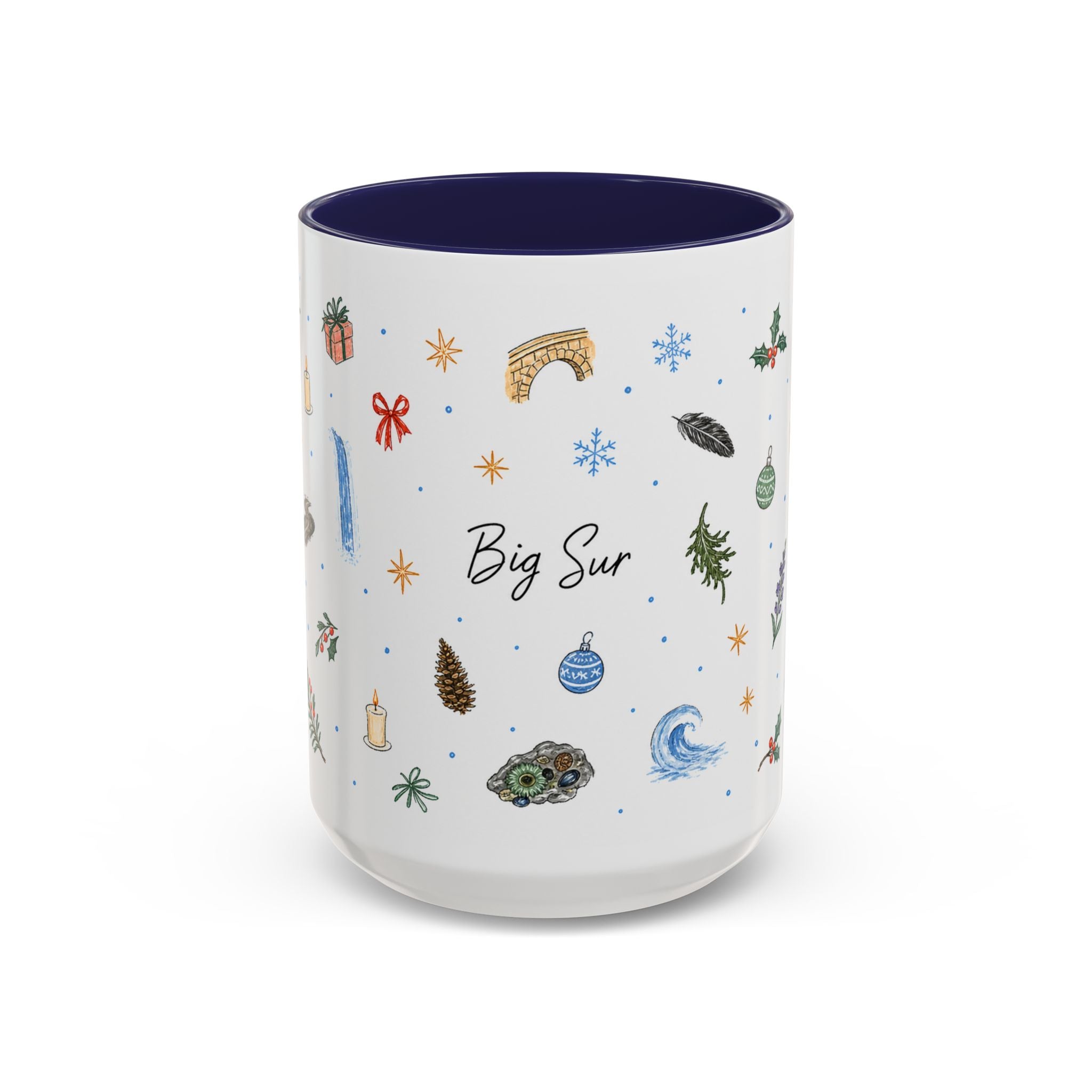 Big Sur Christmas Mug | Watercolor Travel Souvenir | Holiday Gift | Accent Ceramic Coffee Cup 11oz 15oz