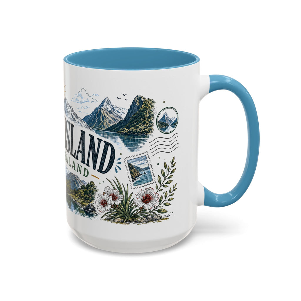 New Zealand South Island Coffee Mug | Travel Destination Souvenir Gift | Accent Color Ceramic 11oz 15oz