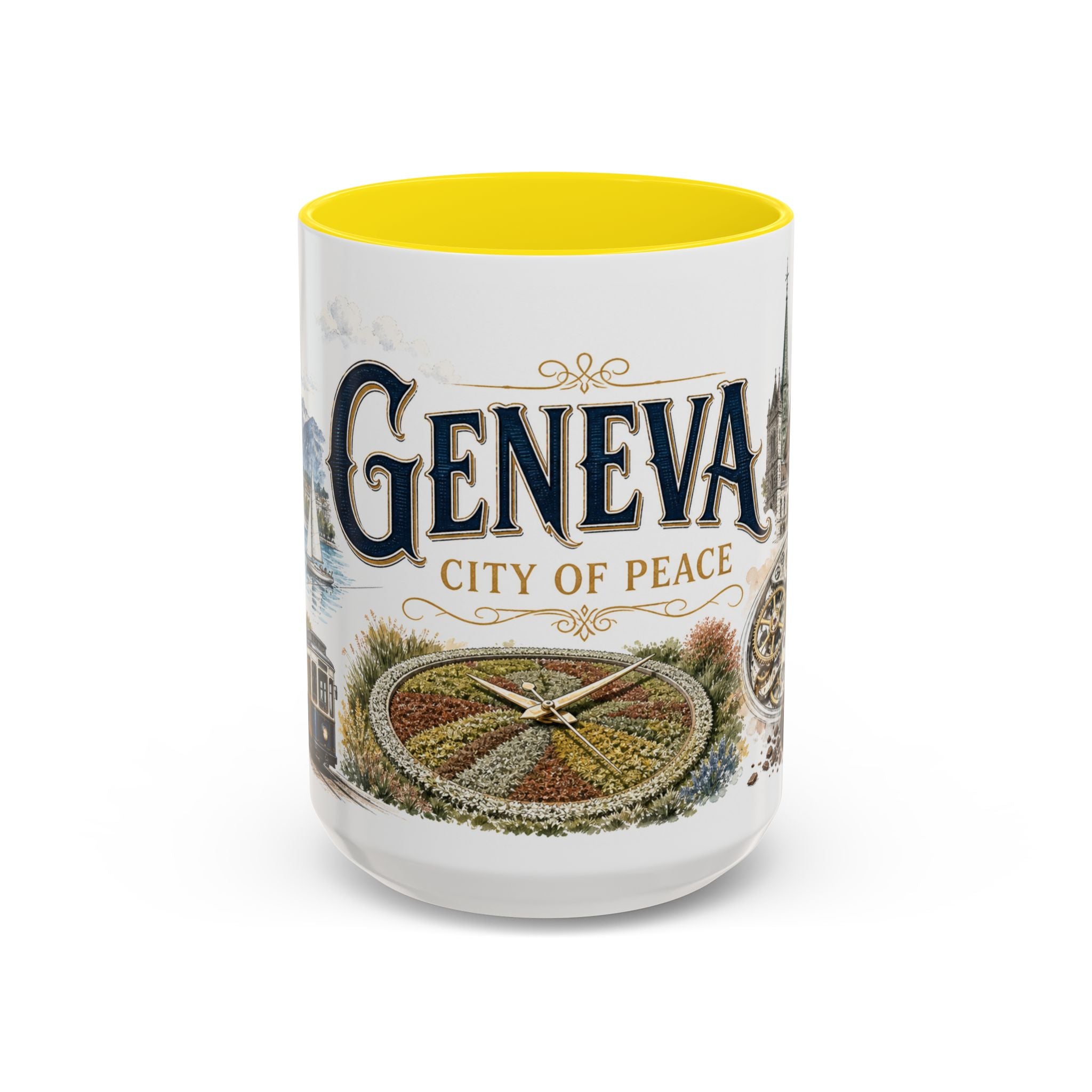 Geneva Coffee Mug | Switzerland Travel Souvenir | Vintage Illustrated City Gift | 11 oz 15 oz Accent Mug