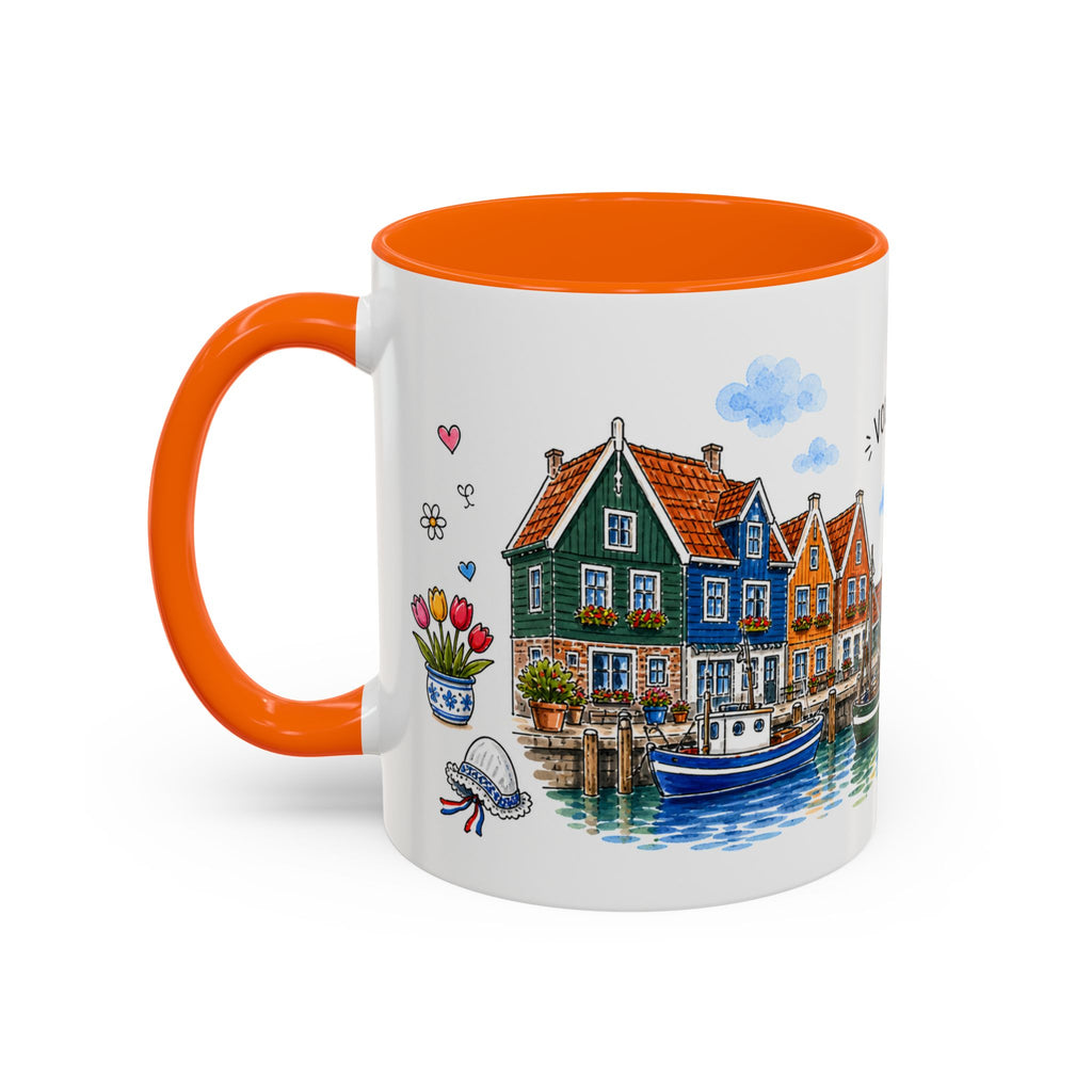 Volendam Illustrated Travel Mug | Netherlands Souvenir Accent Coffee Mug | 11oz 15oz Ceramic Cup
