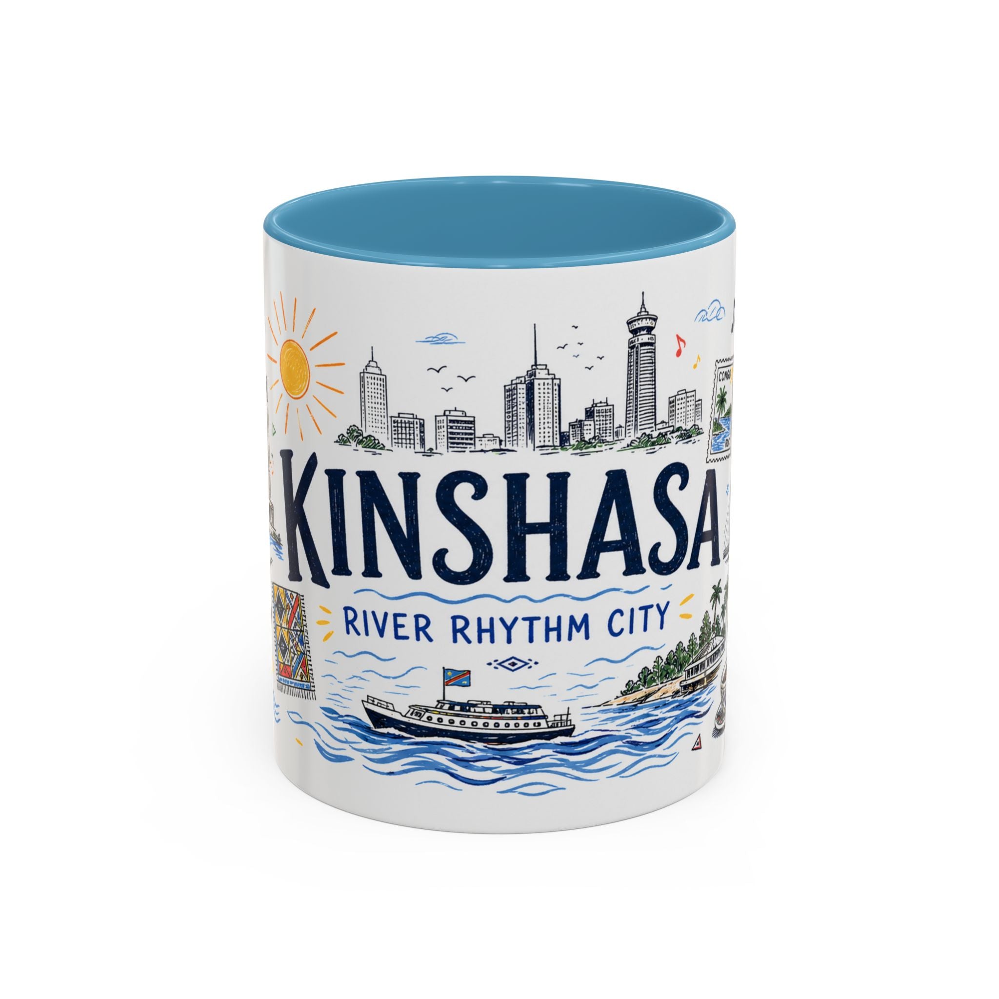 Kinshasa Coffee Mug | DR Congo Souvenir Travel Gift | Accent Color Ceramic 11oz 15oz