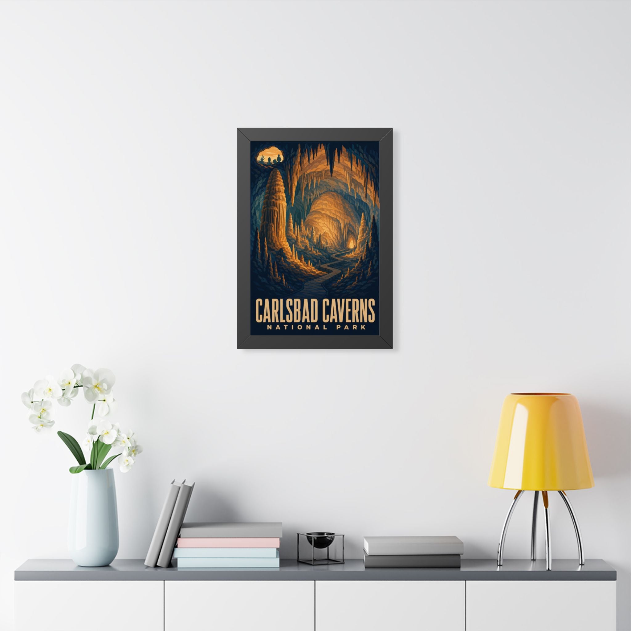 Carlsbad Caverns National Park Framed Poster | Vintage Travel Wall Art | Black Walnut White Frame | 16x24 20x30
