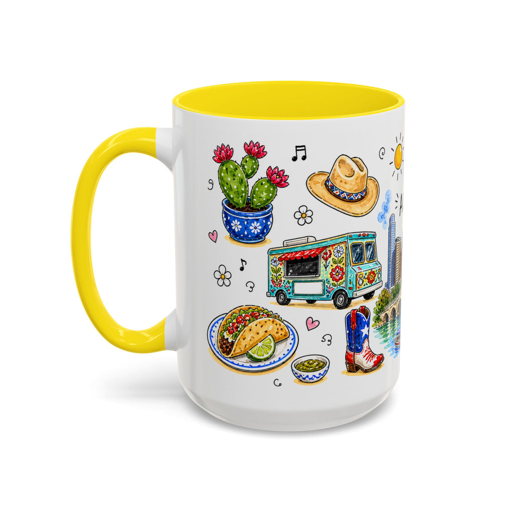 Austin Illustrated Travel Mug | City Souvenir Accent Coffee Mug | 11oz 15oz Ceramic Cup