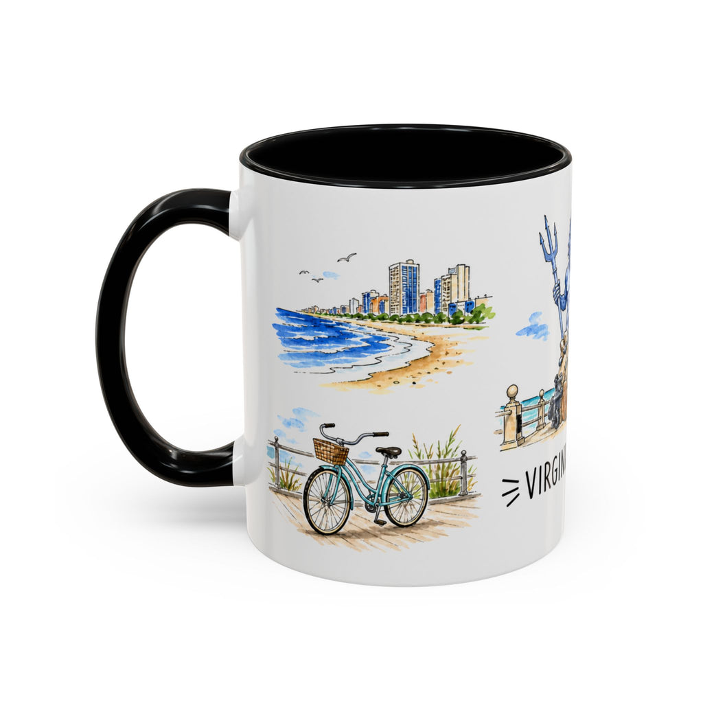 Virginia Beach Illustrated Travel Mug | City Souvenir Accent Coffee Mug | 11oz 15oz Ceramic Cup