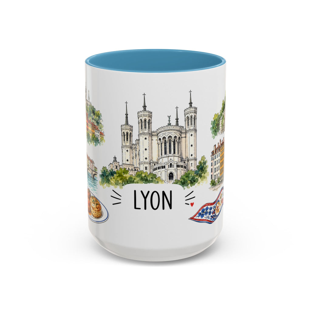 Lyon Illustrated Travel Mug | City Souvenir Accent Coffee Mug | 11oz 15oz Ceramic Cup