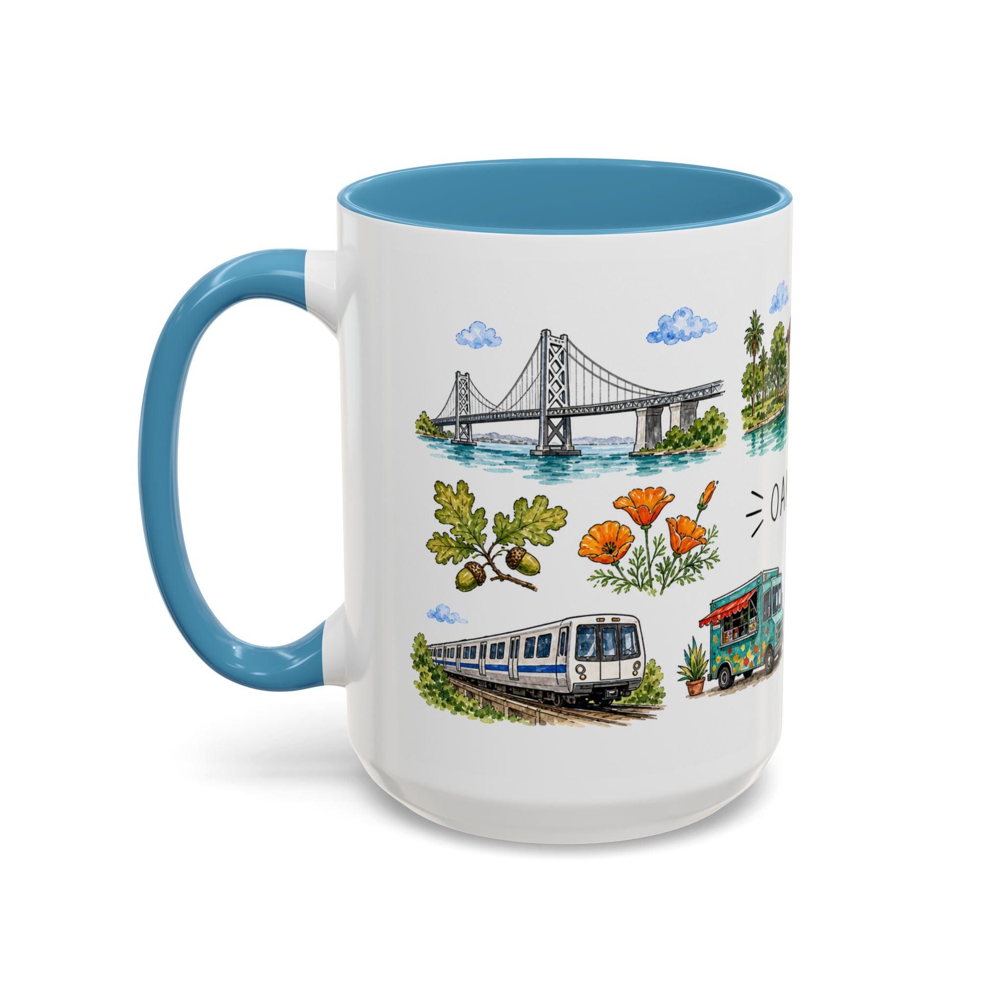 Oakland Illustrated Travel Mug | City Souvenir Accent Coffee Mug | 11oz 15oz Ceramic Cup
