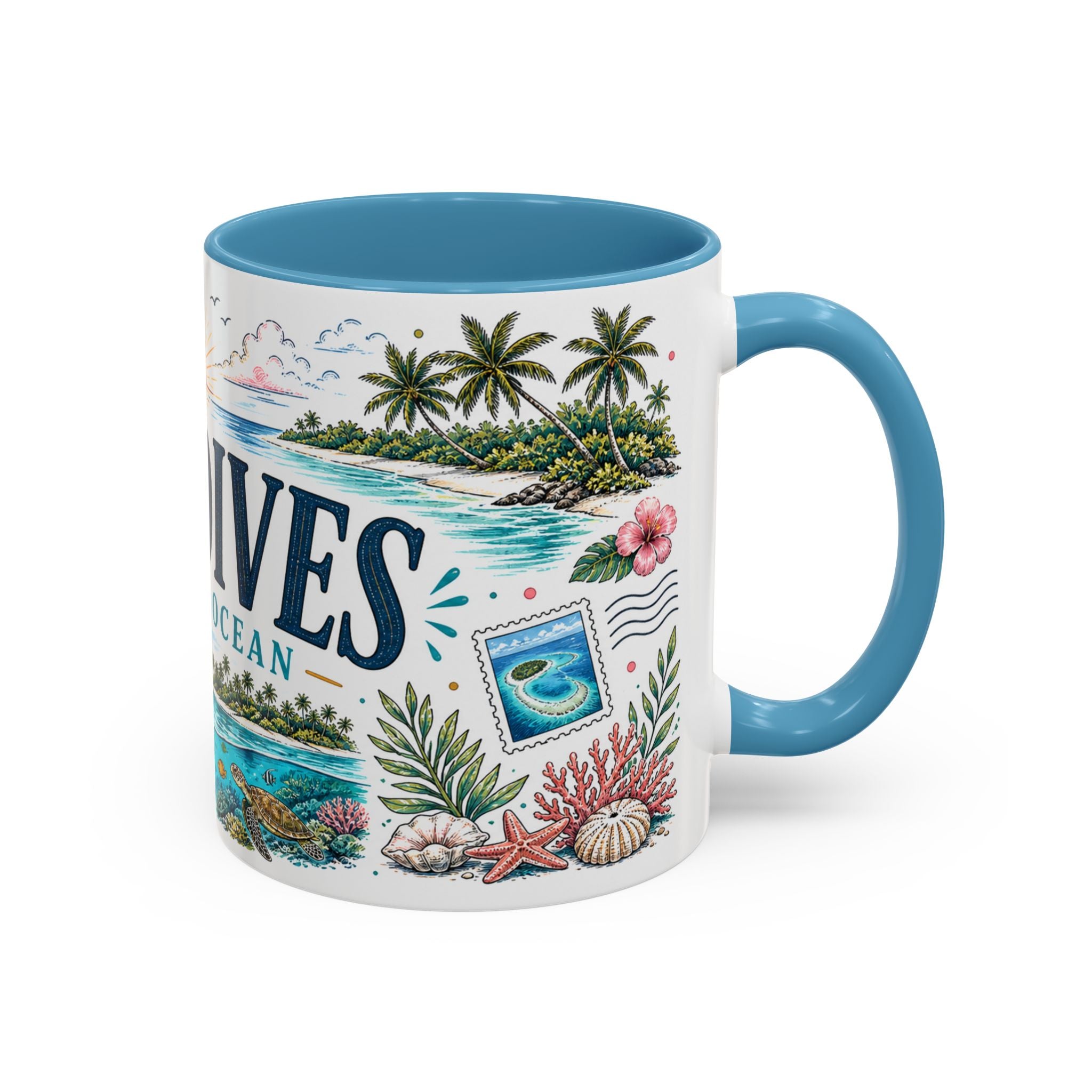 Maldives Coffee Mug | Travel Destination Souvenir Gift | Accent Color Ceramic 11oz 15oz
