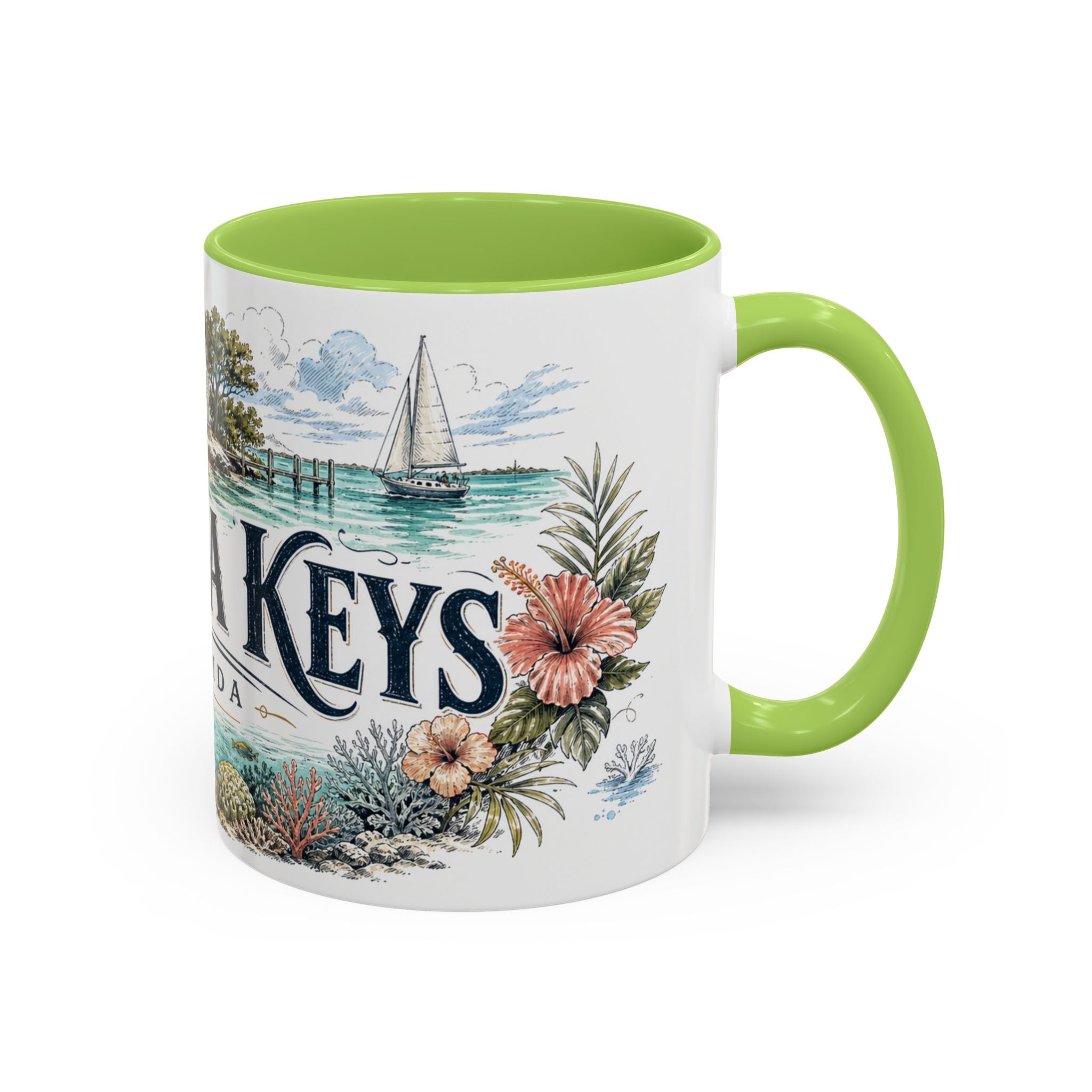 Florida Keys Mug, Florida Travel Souvenir, Bucket List Gift, Accent Ceramic Coffee Mug 11oz 15oz