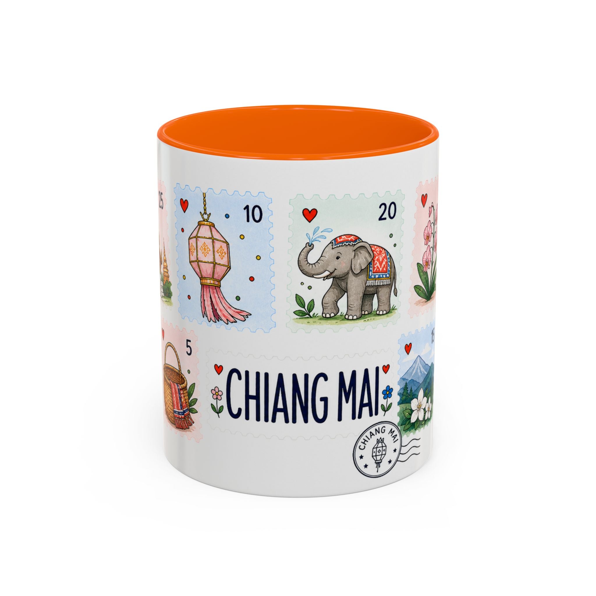 Chiang Mai Coffee Mug | Postage Stamp Collage Mug | Travel Souvenir Accent Cup 11oz 15oz