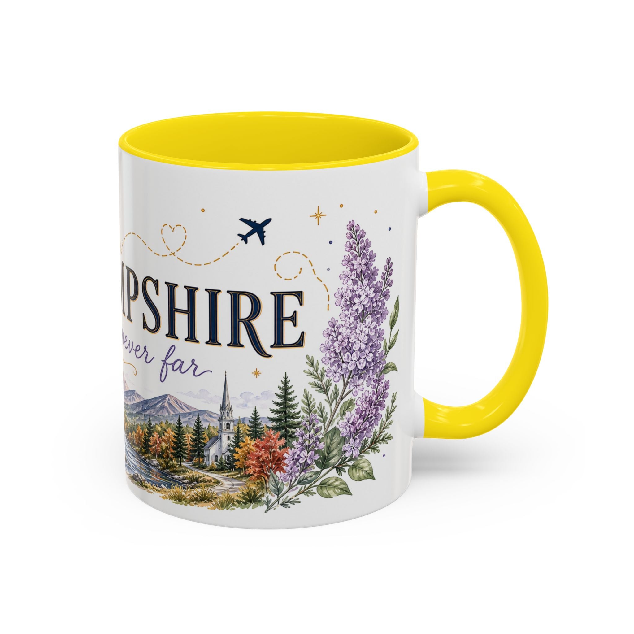 New Hampshire State Map Mug | Botanical Accents, Mountain Landscape Coffee Cup