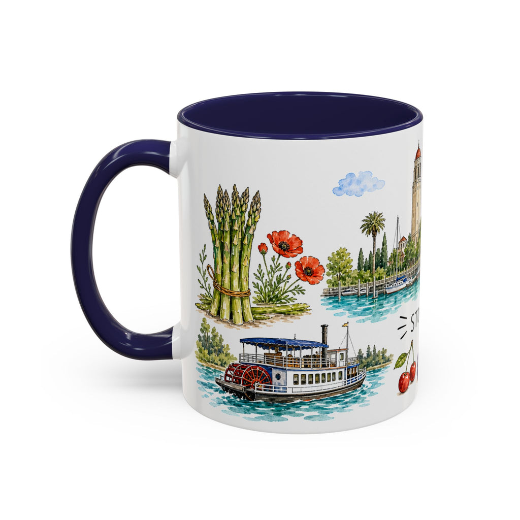 Stockton Illustrated Travel Mug | City Souvenir Accent Coffee Mug | 11oz 15oz Ceramic Cup