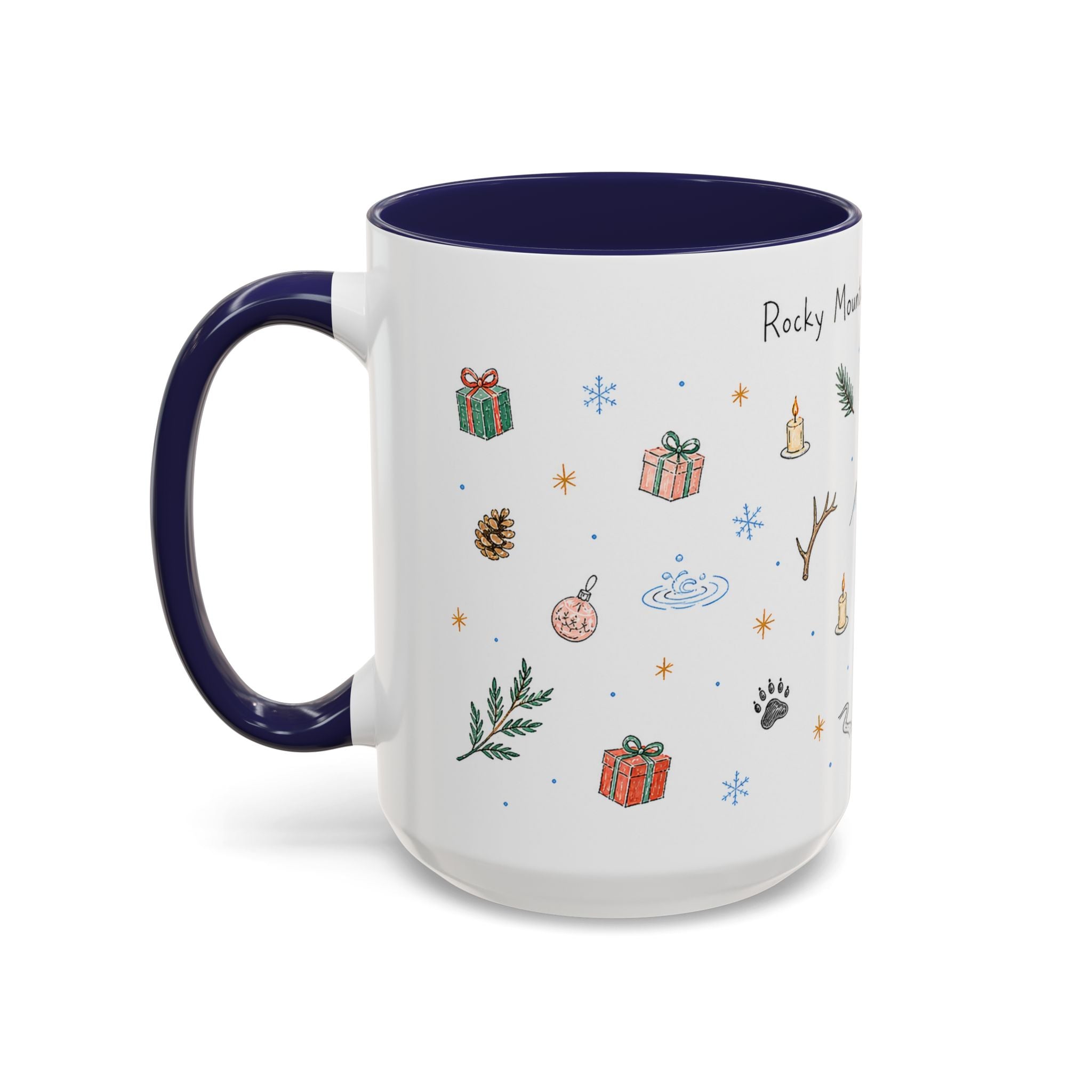 Rocky Mountain National Park Christmas Mug | Watercolor Travel Souvenir | Holiday Gift | Accent Ceramic Coffee Cup 11oz 15oz