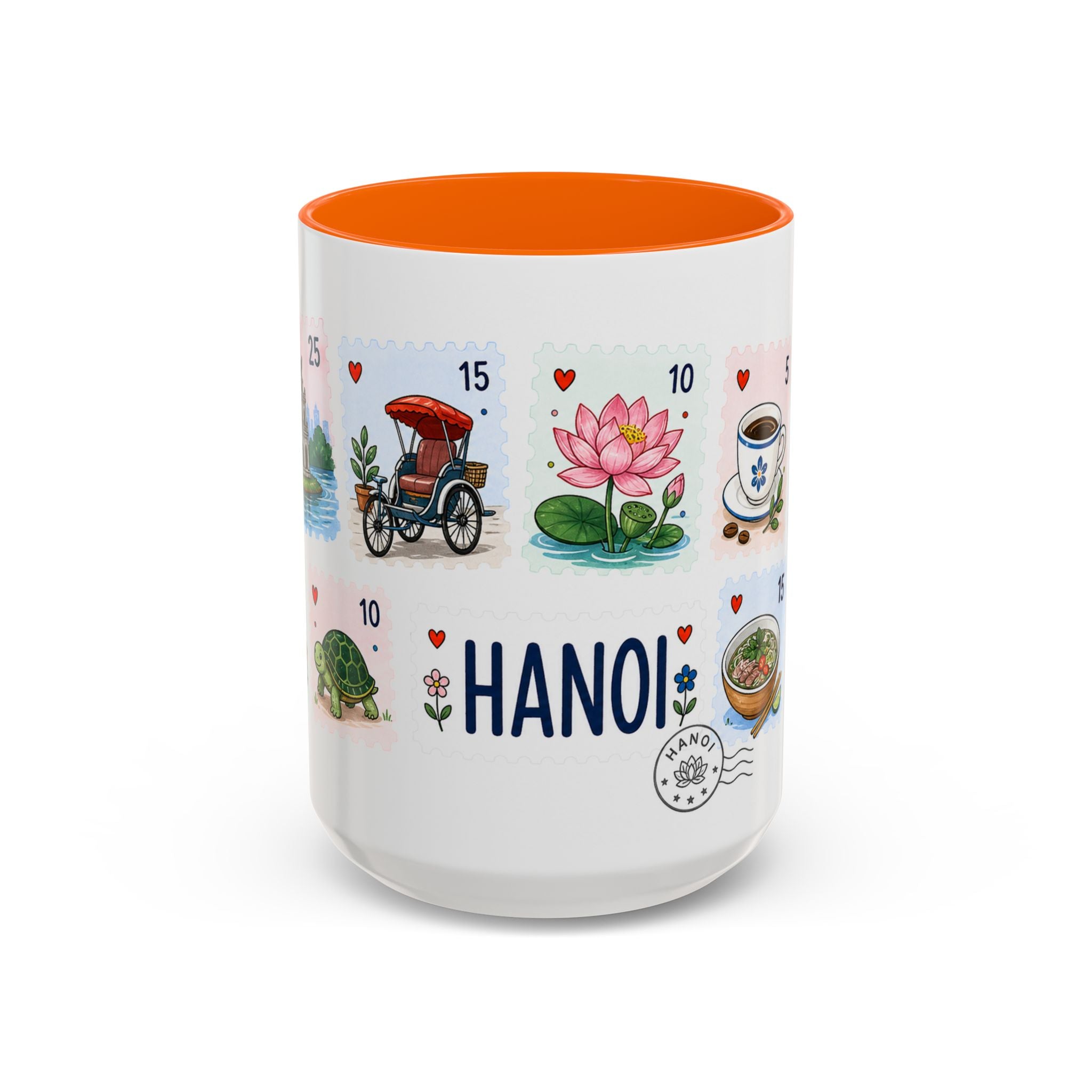 Hanoi Coffee Mug | Postage Stamp Collage Mug | Travel Souvenir Accent Cup 11oz 15oz