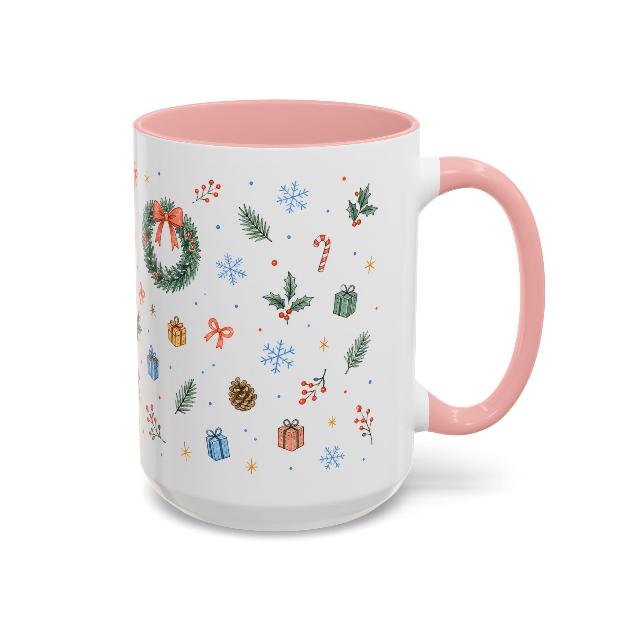 Christmas Candle Mug | Holly Wreath Watercolor Holiday Gift | Accent Cup 11oz 15oz