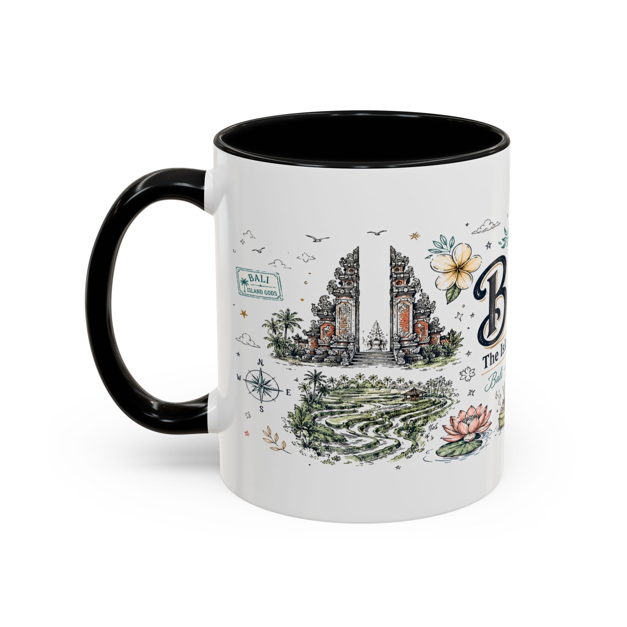 Bali Coffee Mug | Indonesia Souvenir Travel Gift | Accent Color Ceramic 11oz 15oz