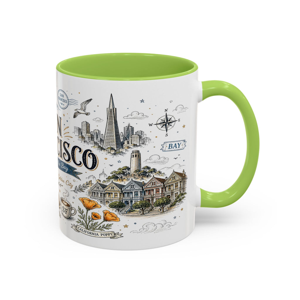San Francisco Coffee Mug | California Souvenir Travel Gift | Accent Color Ceramic 11oz 15oz