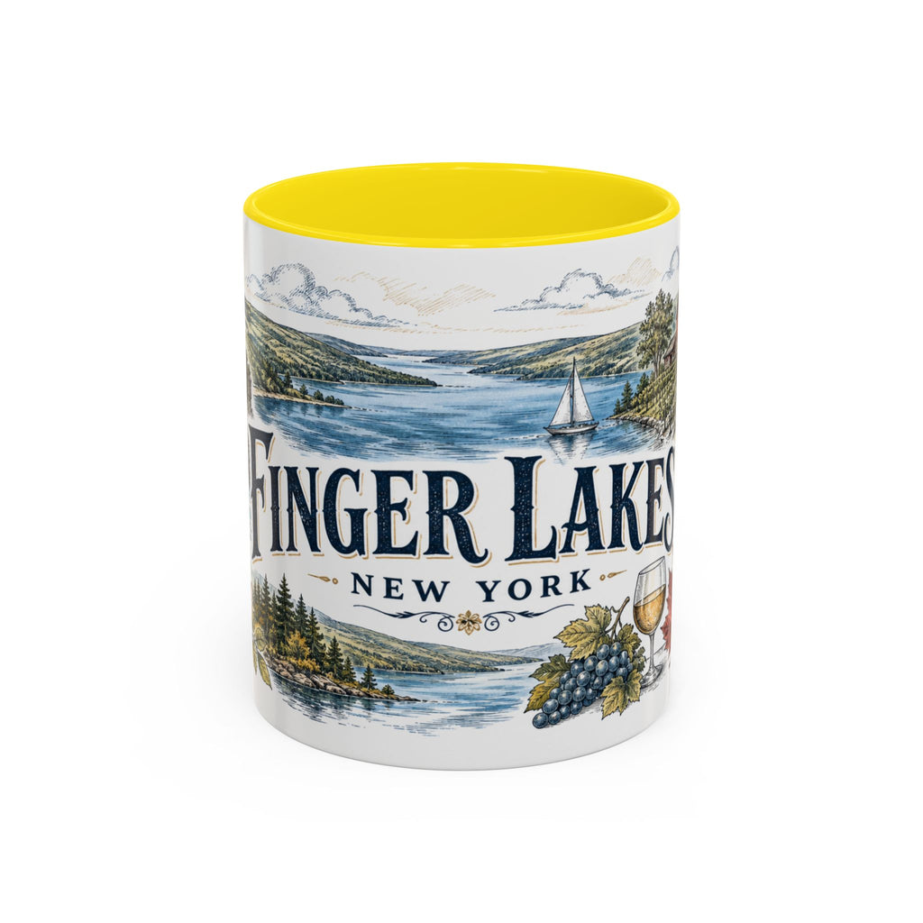 Finger Lakes Mug, New York Travel Souvenir, Bucket List Gift, Accent Ceramic Coffee Mug 11oz 15oz