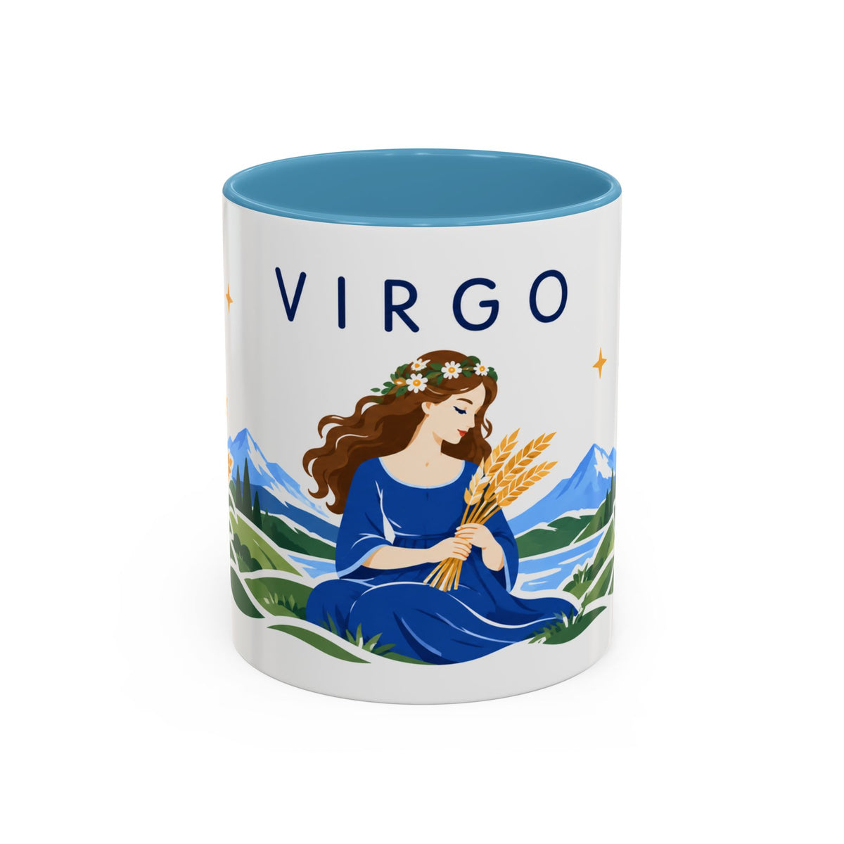 Virgo Zodiac Coffee Mug | Maiden and Wheat Design | Astrology Birthday Gift | 11 oz 15 oz Ceramic Accent Mug