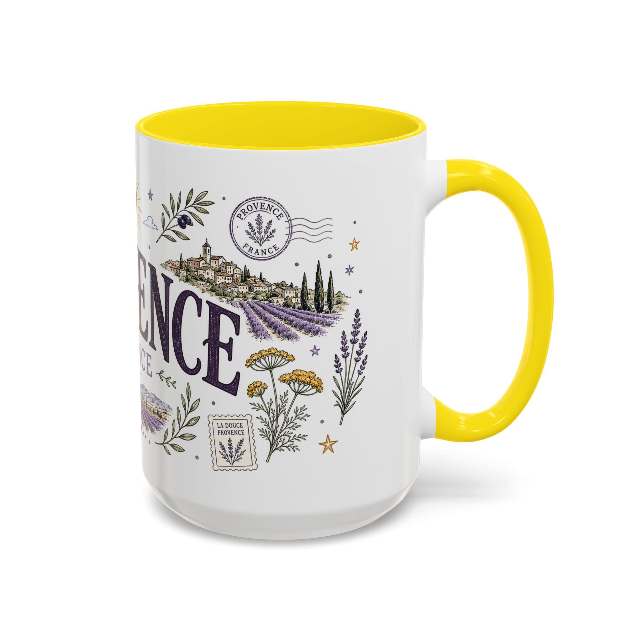 Provence Coffee Mug | Travel Destination Souvenir Gift | Accent Color Ceramic 11oz 15oz