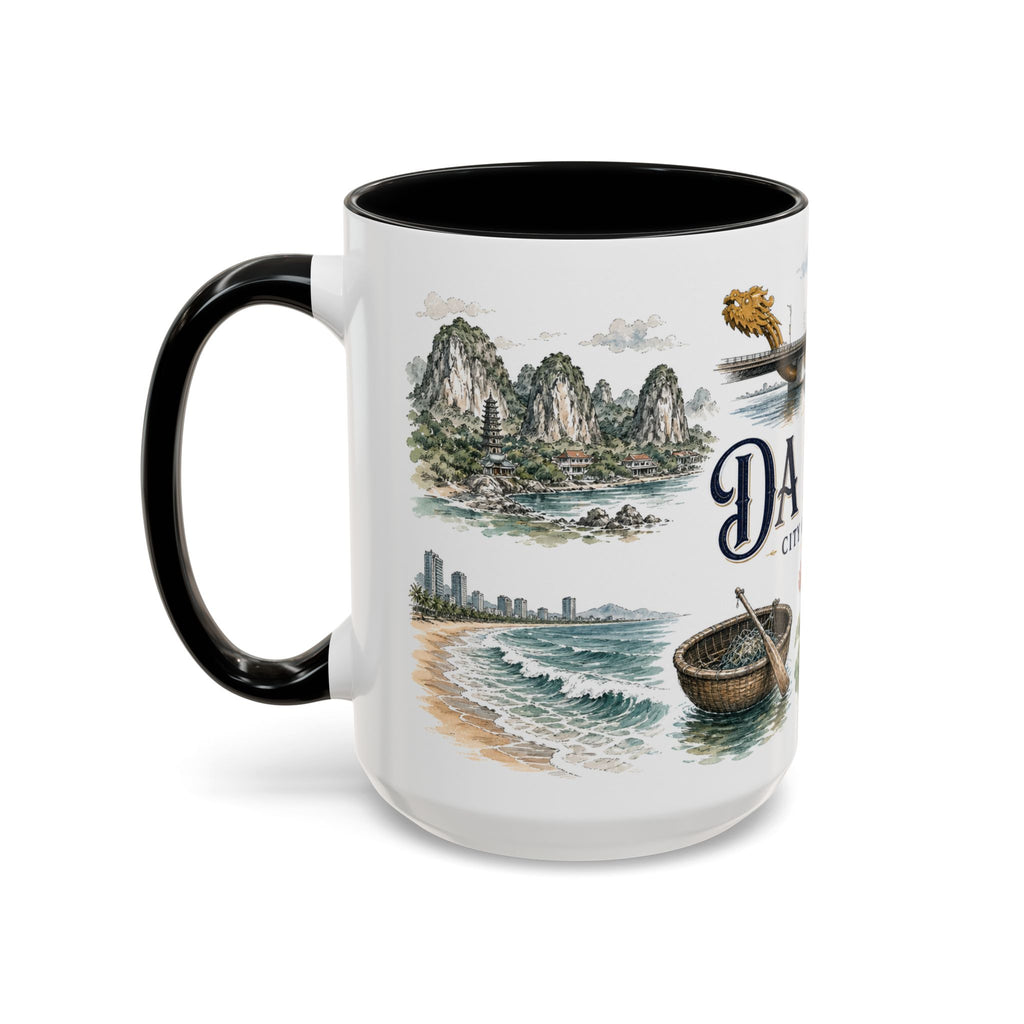 Da Nang Coffee Mug | Vietnam Travel Souvenir | Vintage Illustrated City Gift | 11 oz 15 oz Accent Mug