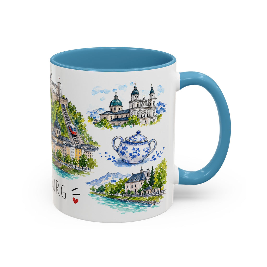Salzburg Illustrated Travel Mug | City Souvenir Accent Coffee Mug | 11oz 15oz Ceramic Cup
