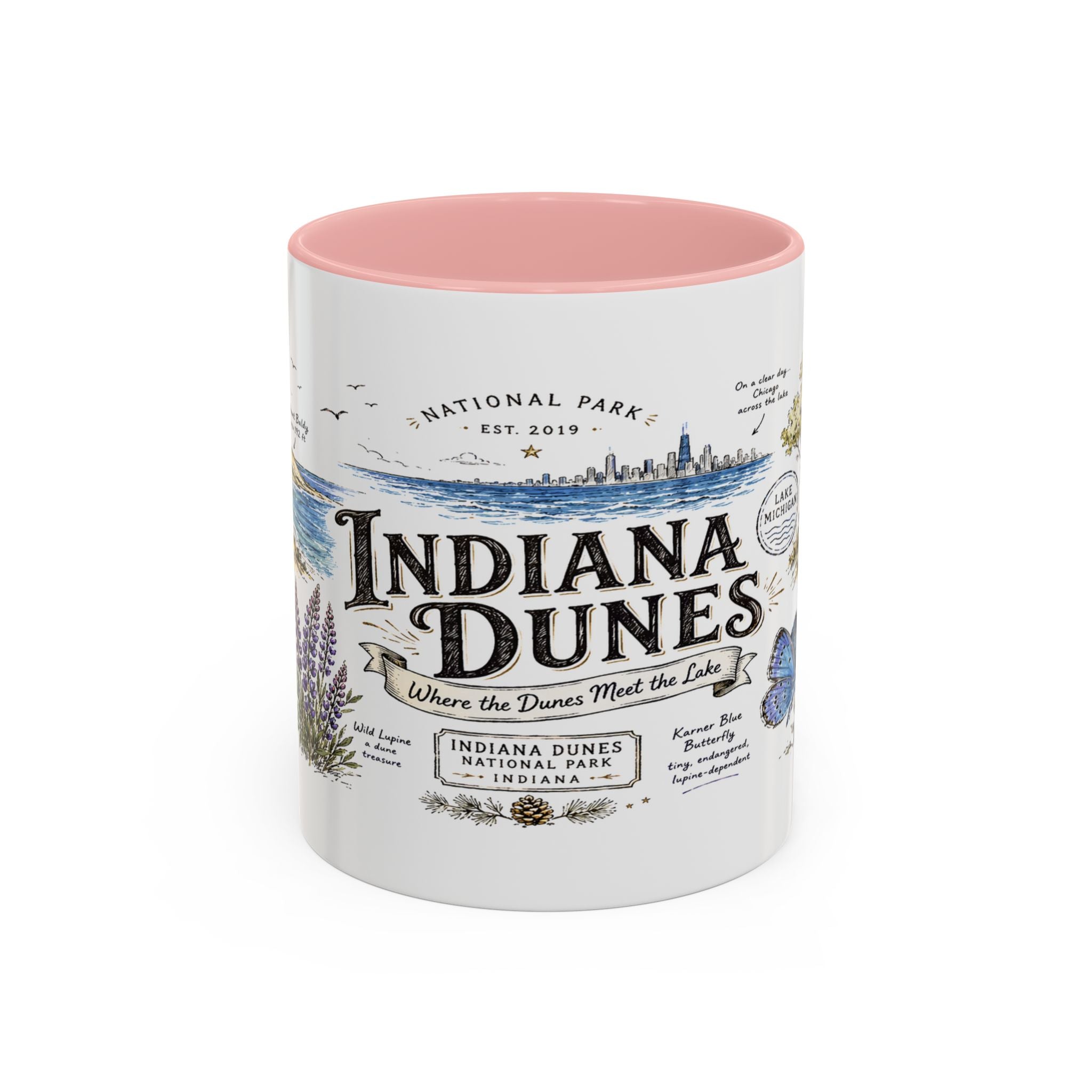 Indiana Dunes National Park Coffee Mug | Indiana Lake Michigan Beach Gift | Accent Color Ceramic 11oz 15oz