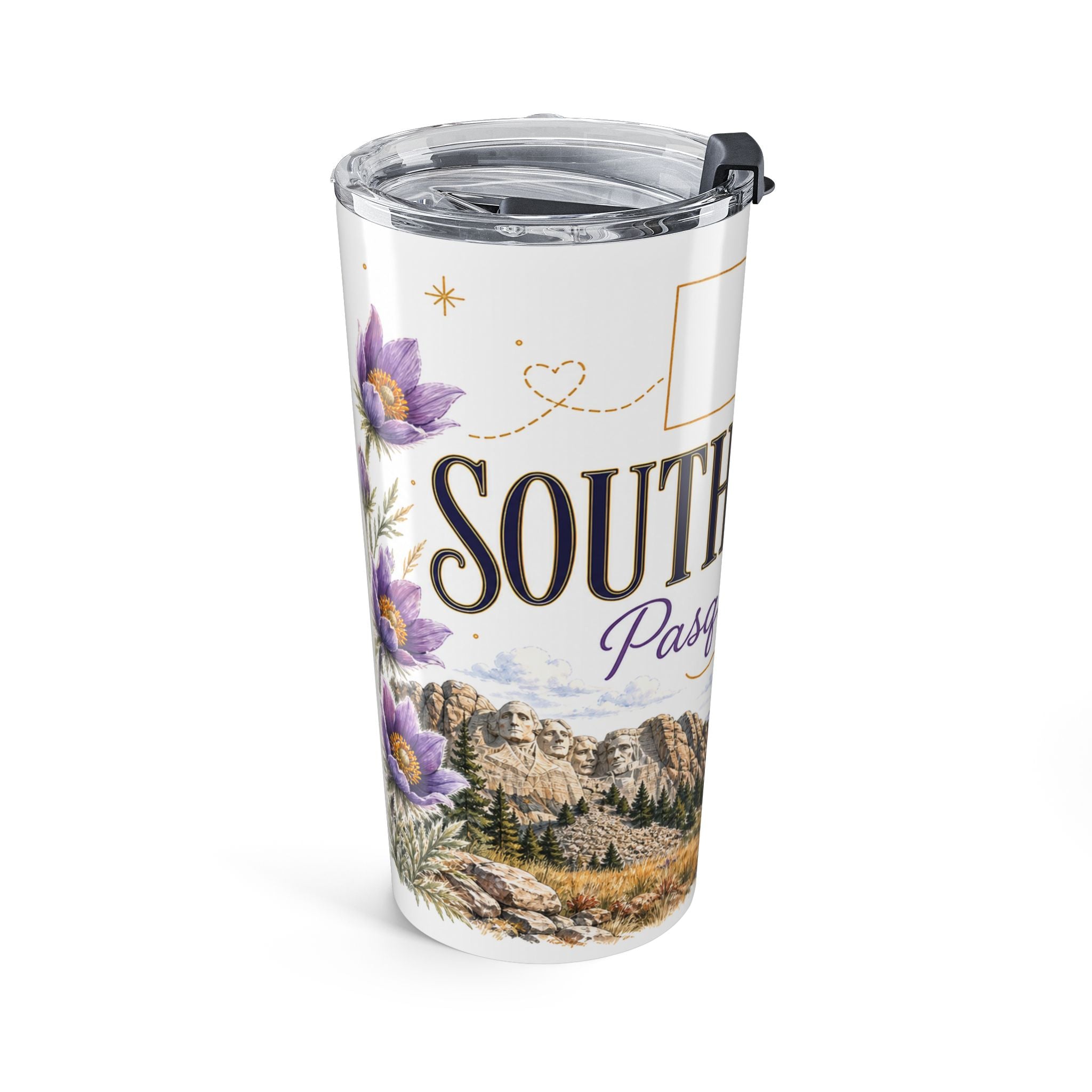 South Dakota State Flower 20oz Tumbler | Pasque Flower Botanical State Flower Gift | Insulated Stainless Steel Travel Cup