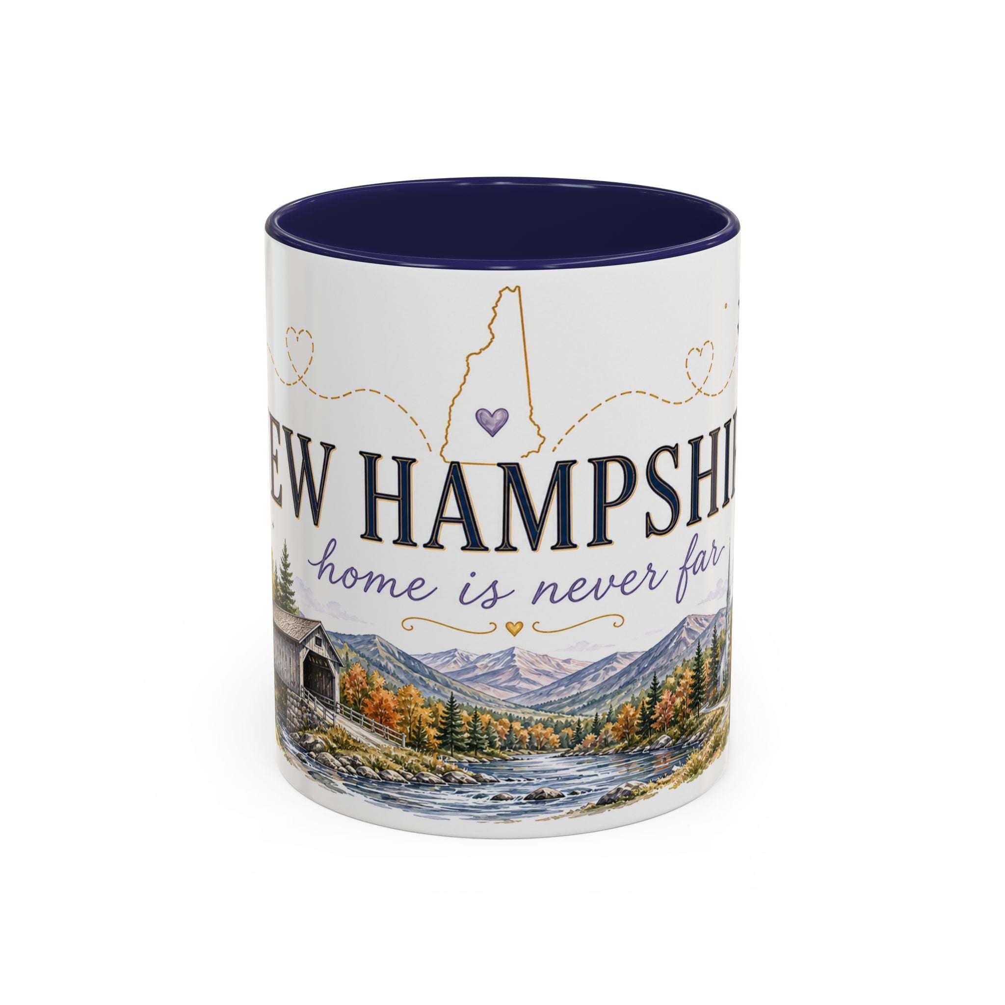New Hampshire State Map Mug | Botanical Accents, Mountain Landscape Coffee Cup