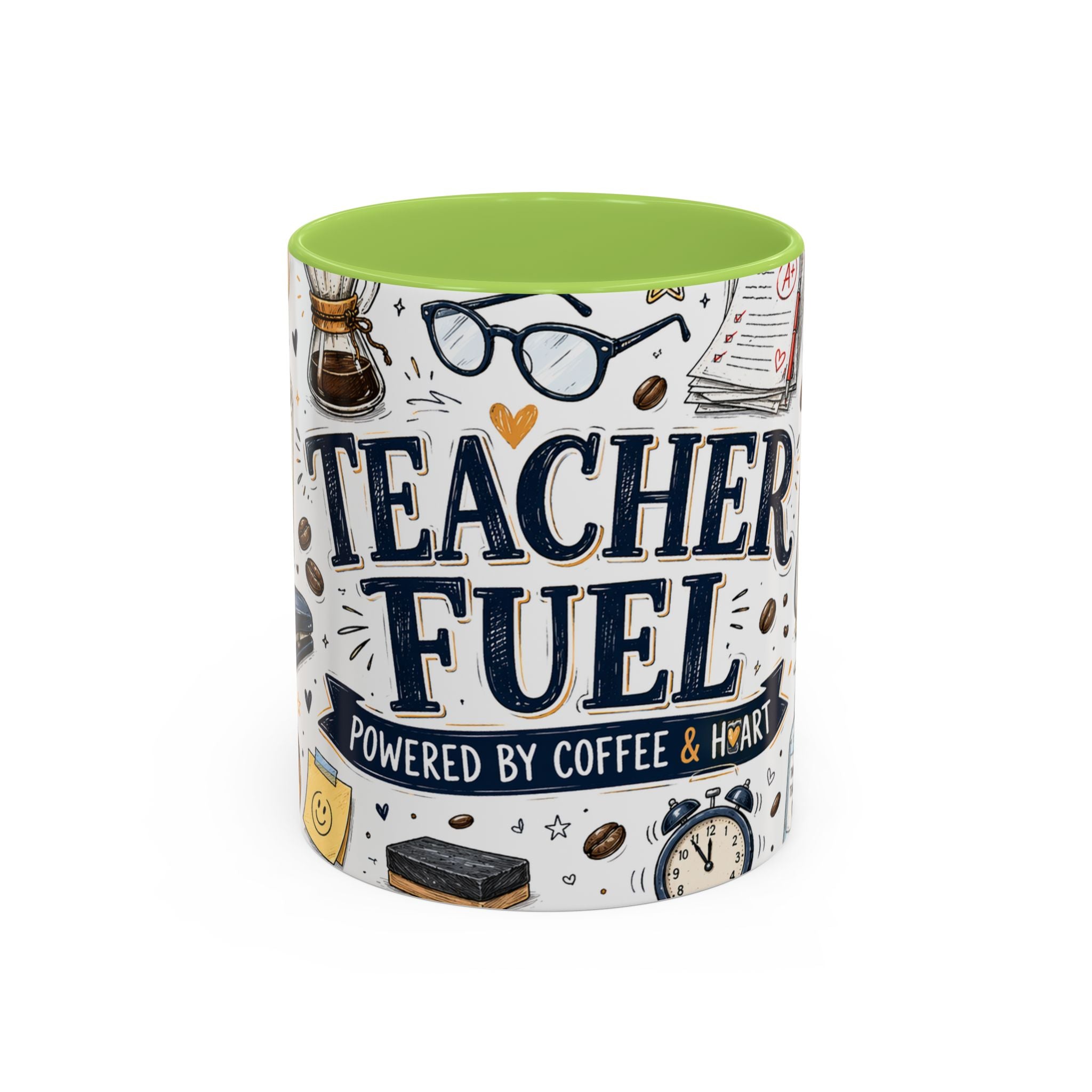Teacher Fuel Coffee Mug | Powered by Coffee and Wine Funny Gift | Accent Color Ceramic 11oz 15oz