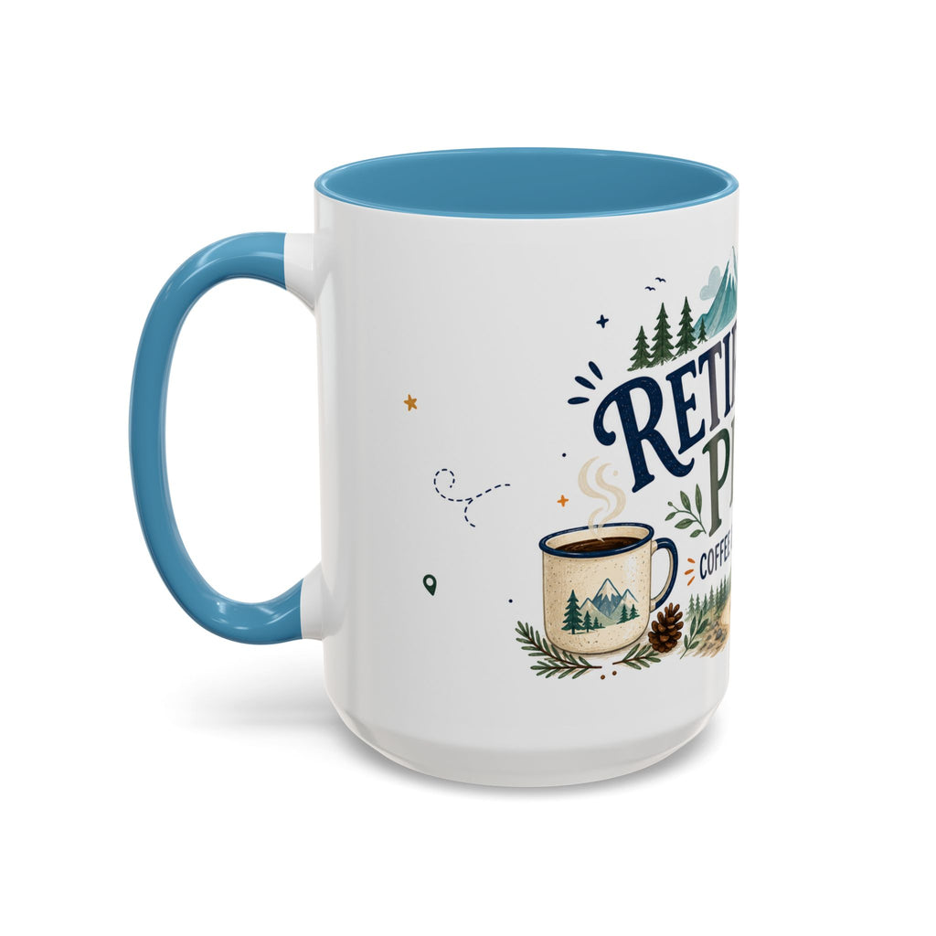 Retirement Plan Coffee And Adventures Mug | Travel Retirement Gift | Accent Color Ceramic 11oz 15oz