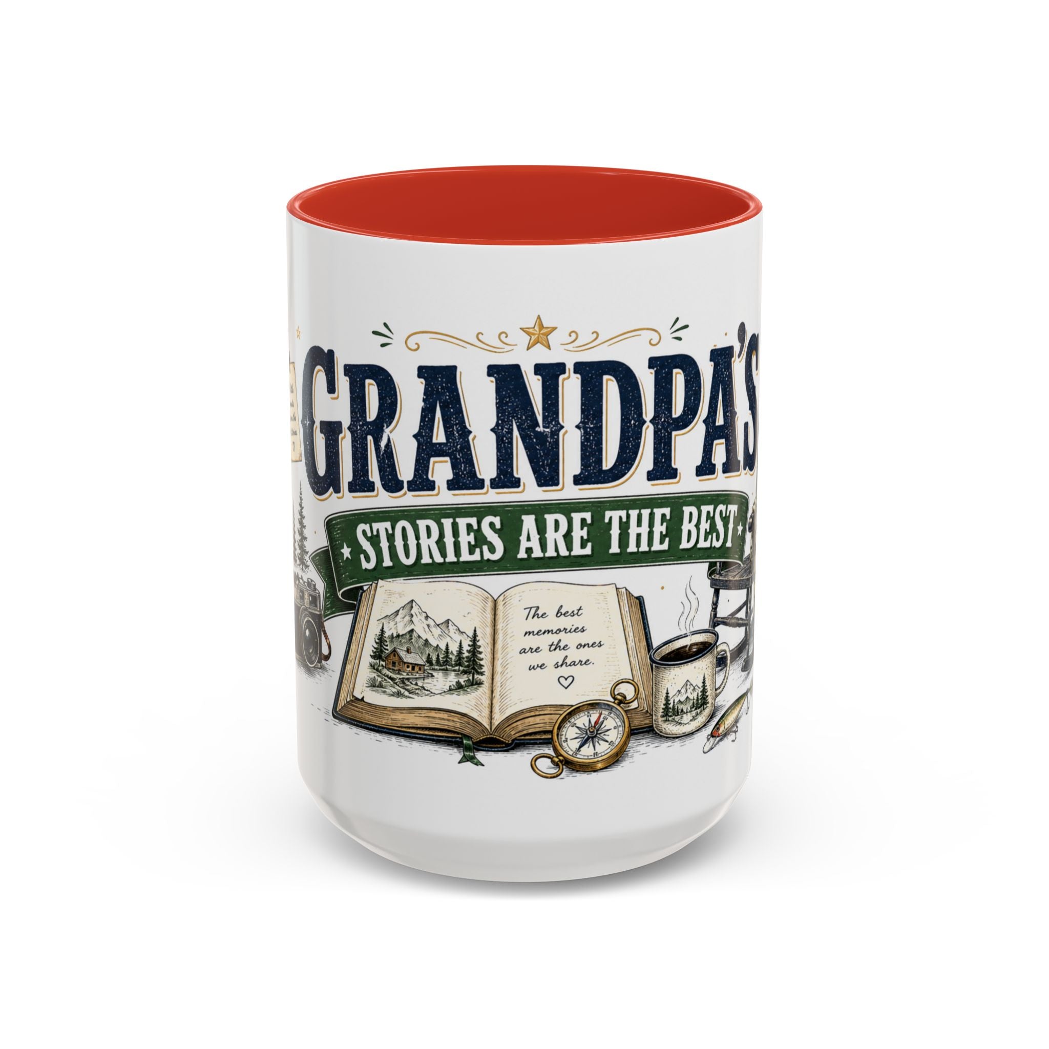 Grandpa's Stories Are The Best Coffee Mug | Gift From Grandkids | Accent Color Ceramic 11oz 15oz
