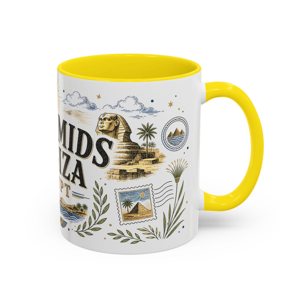 Pyramids of Giza Coffee Mug | Travel Destination Souvenir Gift | Accent Color Ceramic 11oz 15oz