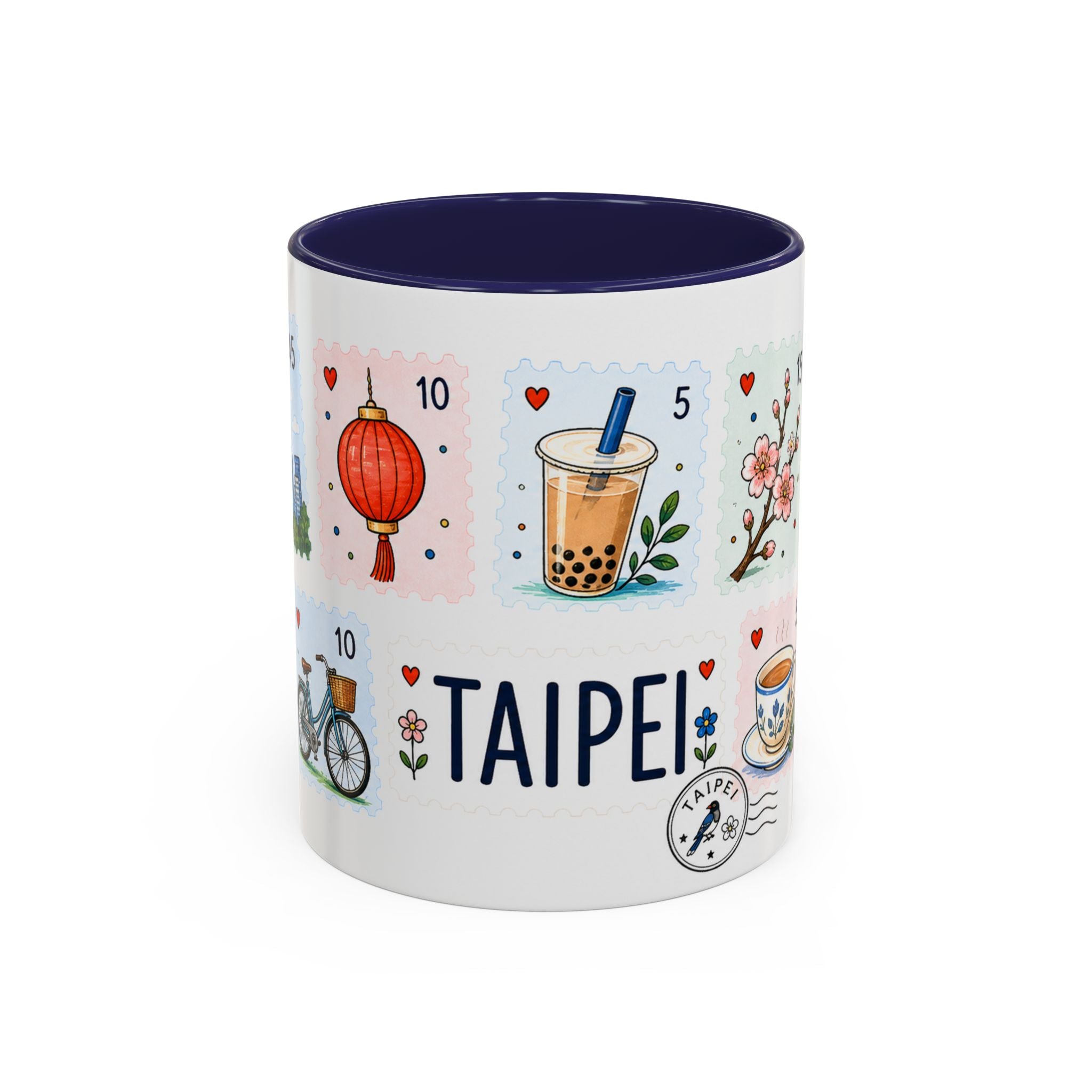 Taipei Coffee Mug | Postage Stamp Collage Mug | Travel Souvenir Accent Cup 11oz 15oz