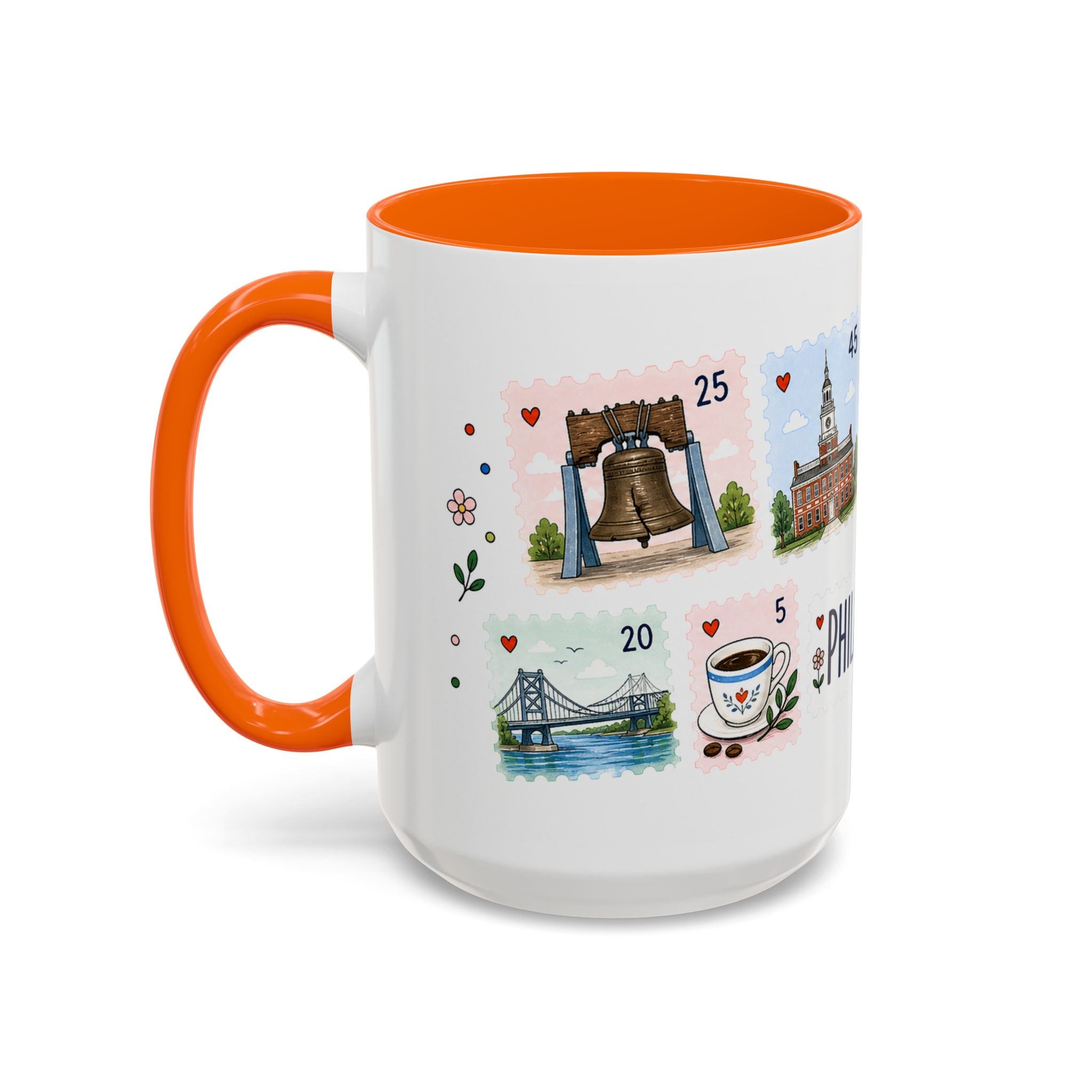 Philadelphia Coffee Mug | Postage Stamp Collage Mug | Travel Souvenir Accent Cup 11oz 15oz
