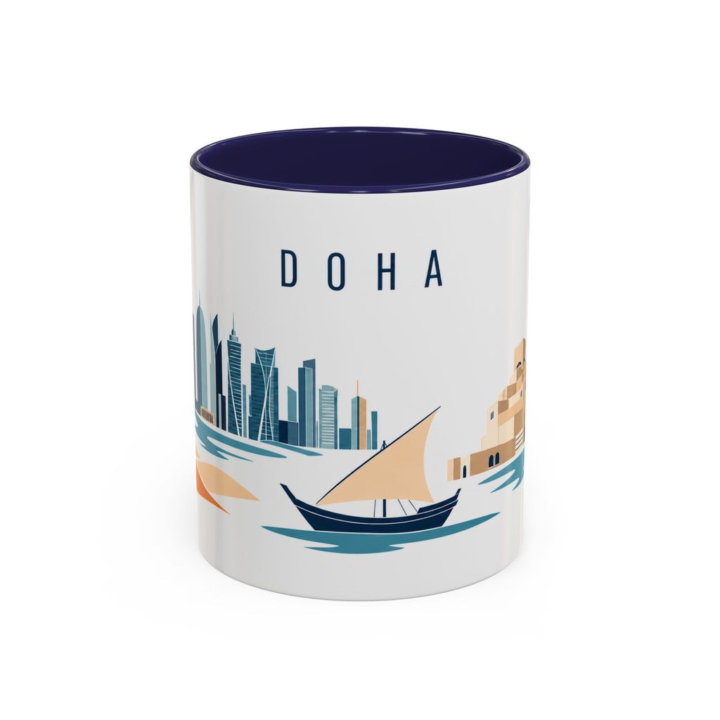 Doha Coffee Mug | Qatar Travel Souvenir | Porcelain Decal City Gift | 11oz 15oz Accent Mug
