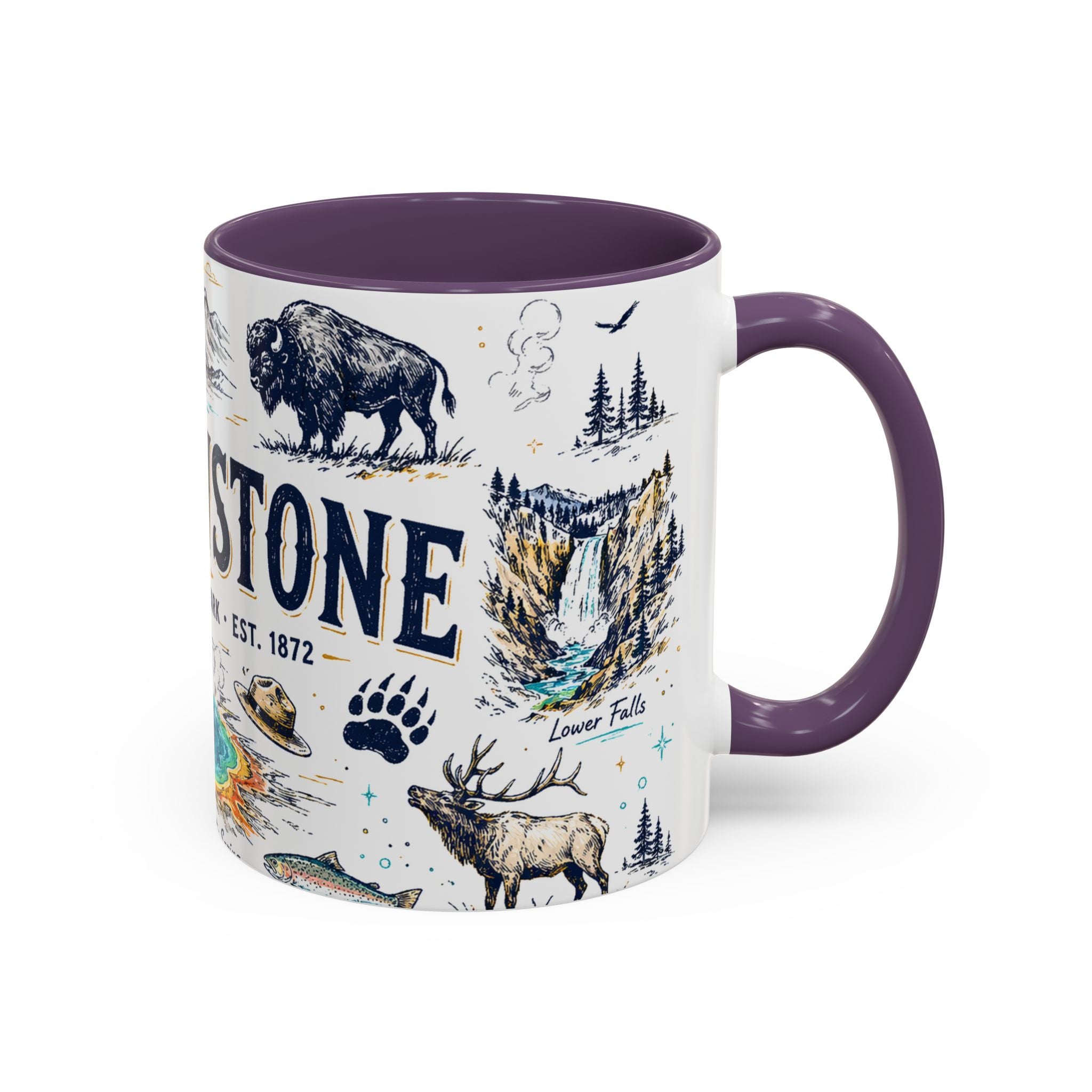 Yellowstone National Park Coffee Mug | Hiking Camping Nature Gift | Accent Color Ceramic 11oz 15oz