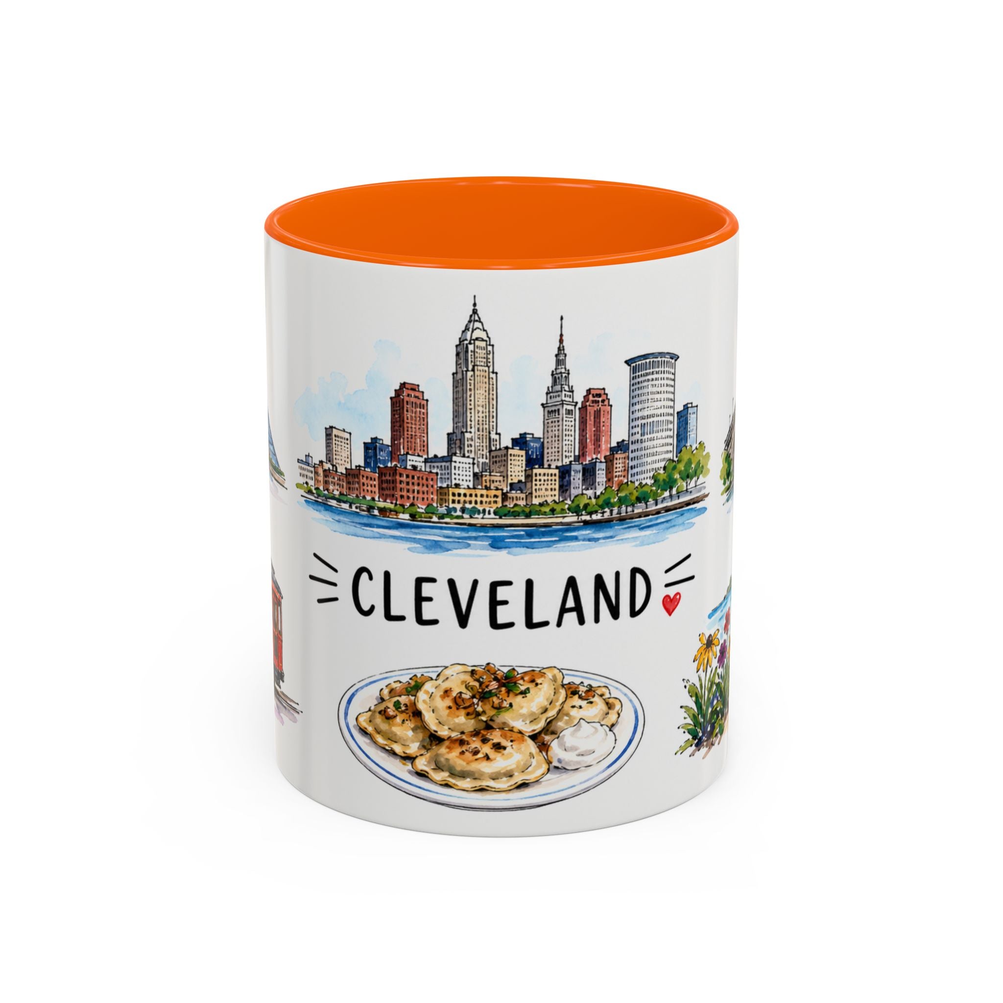 Cleveland Illustrated Travel Mug | City Souvenir Accent Coffee Mug | 11oz 15oz Ceramic Cup