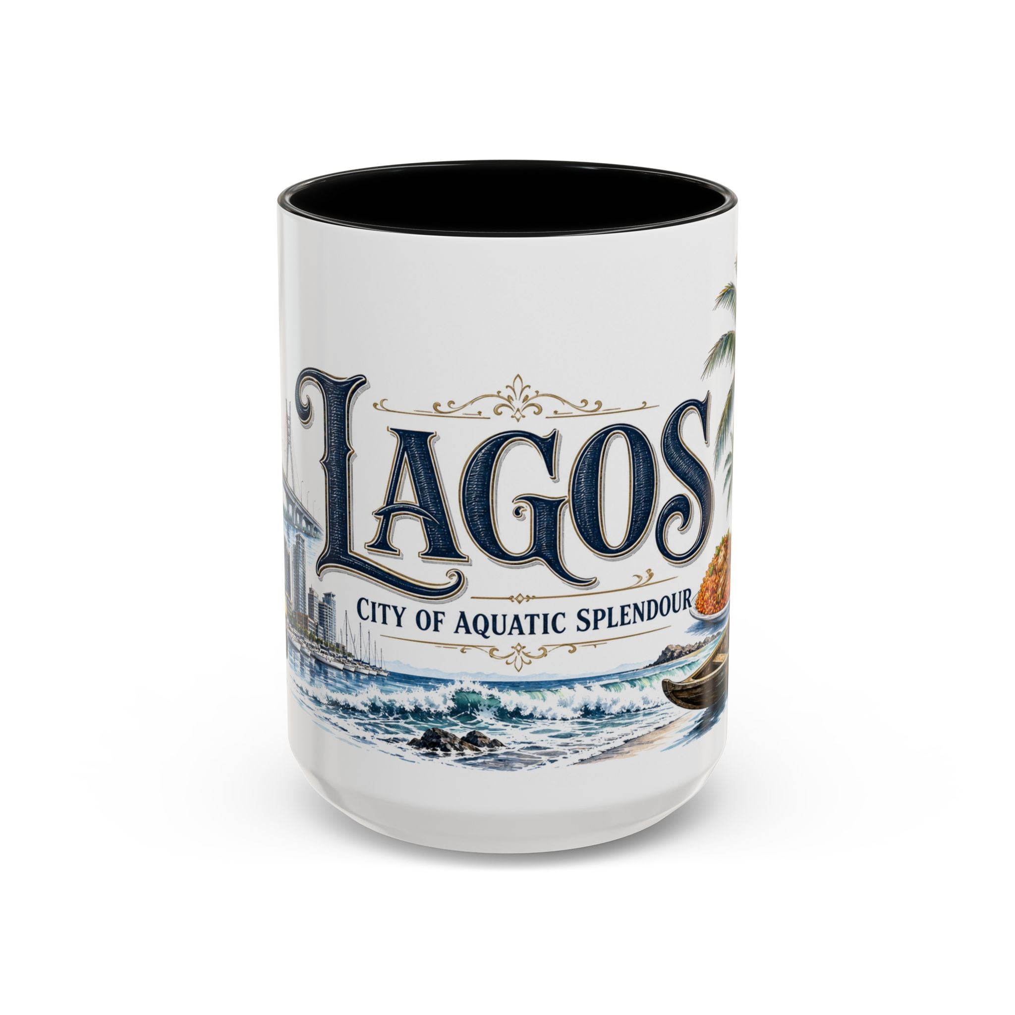 Lagos Coffee Mug | Nigeria Travel Souvenir | Vintage Illustrated City Gift | 11 oz 15 oz Accent Mug