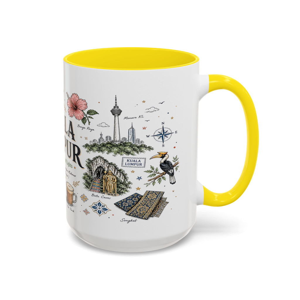 Kuala Lumpur Coffee Mug | Malaysia Souvenir Travel Gift | Accent Color Ceramic 11oz 15oz