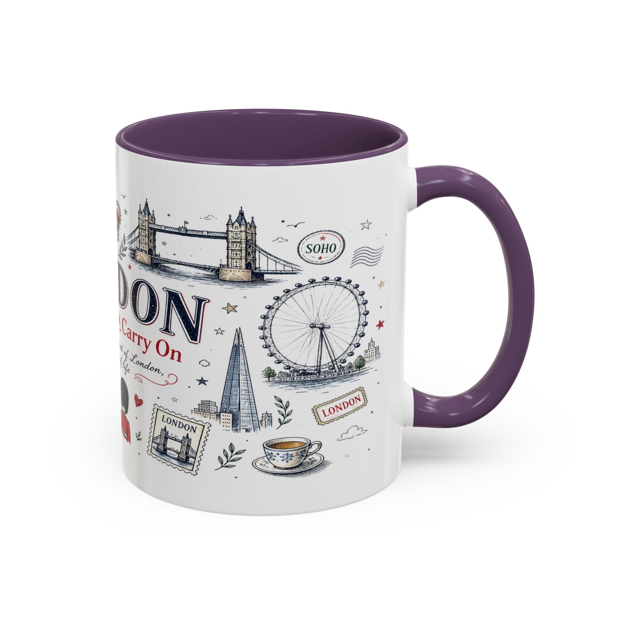 London Coffee Mug | England Souvenir Travel Gift | Accent Color Ceramic 11oz 15oz