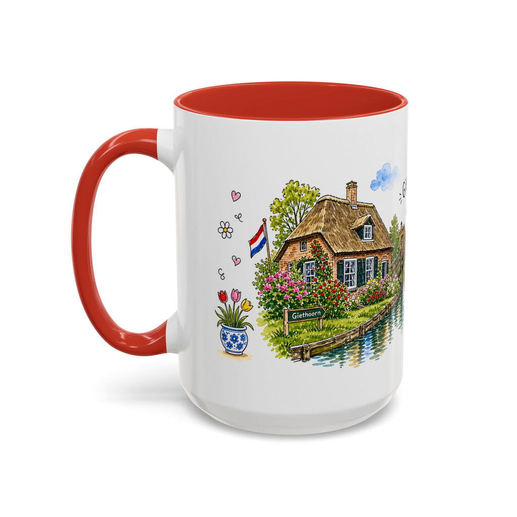 Giethoorn Illustrated Travel Mug | Netherlands Souvenir Accent Coffee Mug | 11oz 15oz Ceramic Cup