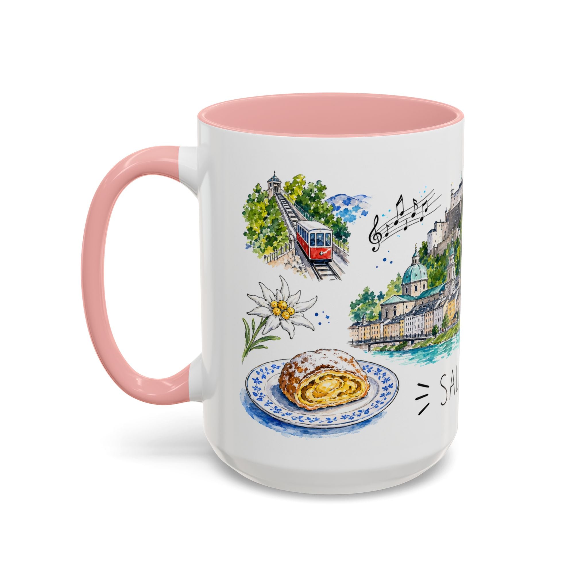 Salzburg Illustrated Travel Mug | City Souvenir Accent Coffee Mug | 11oz 15oz Ceramic Cup